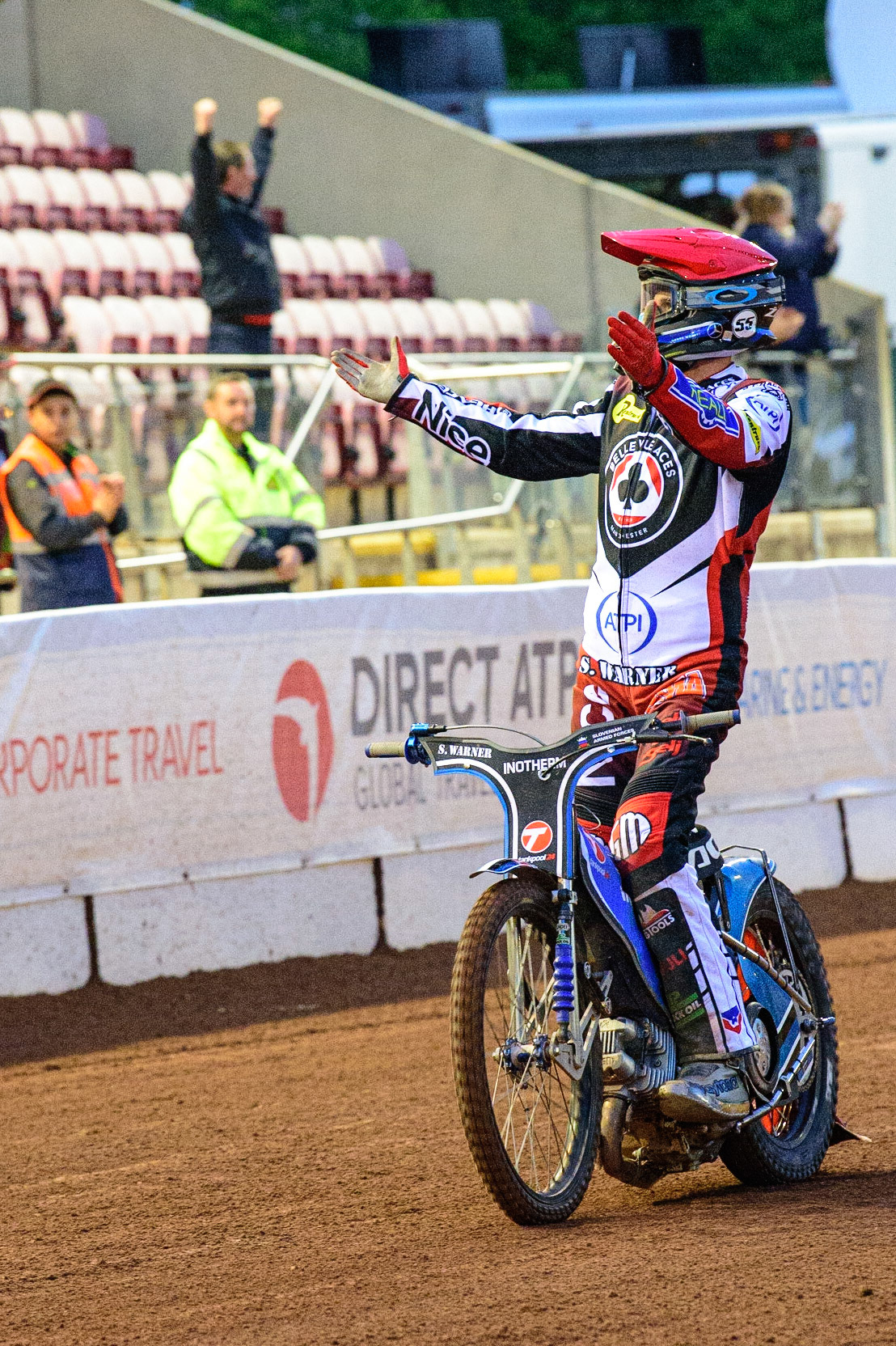 MANCHESTER, UK. JUN 6TH  Matej Žagar  acknowledges the crowd’s cheers during the SGB Premiership match between Belle Vue Aces and Ipswich Witches at the National Speedway Stadium, Manchester on Monday 6th June 2022. (Credit: Ian Charles | MI News)