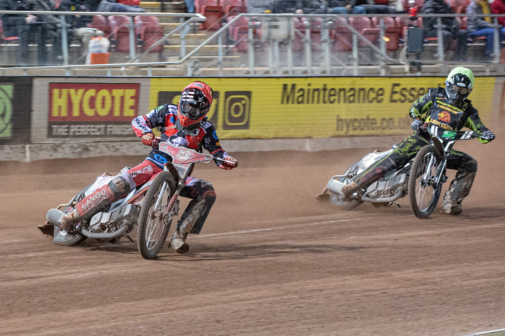 Photo: Ian Charles

Connor Bailey  (Red) leads Ryan Terry-Daley  (Yellow)

Belle Vue Colts v Leicester Lion Cubs, SGB National League KO Cup Final (2nd Leg), Belle Vue National Speedway Stadium, Manchester, Tuesday 29  October  2019