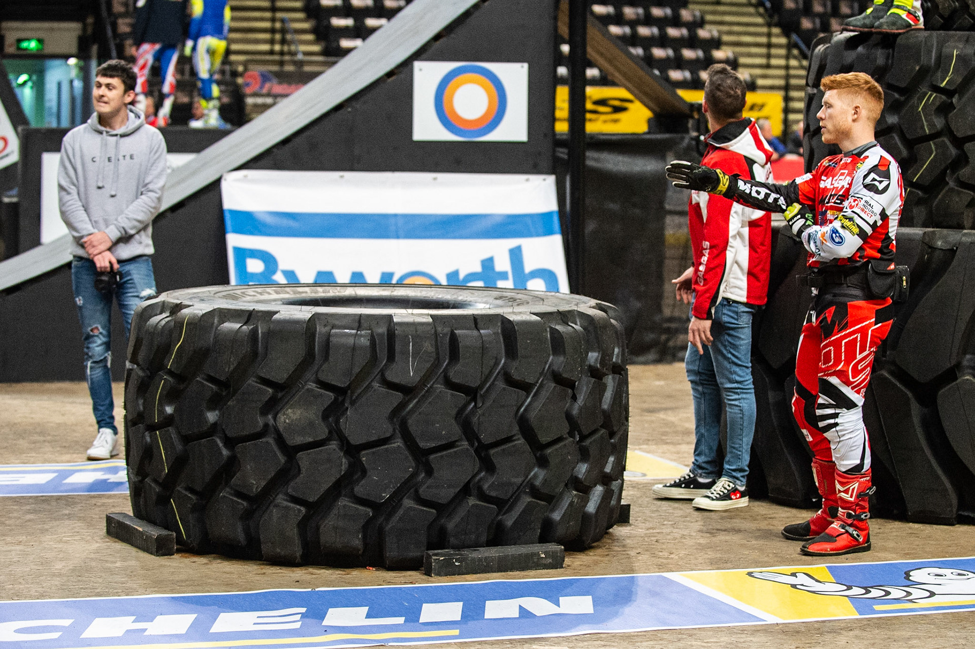 SHEFFIELD, ENGLAND  - DECEMBER 28TH  Riders and minders walk the sections before the event during the 25th Anniversary Sheffield Indoor Trial at the FlyDSA Arena, Sheffield on Saturday 28th December 2019. (Credit: Ian Charles | MI News)