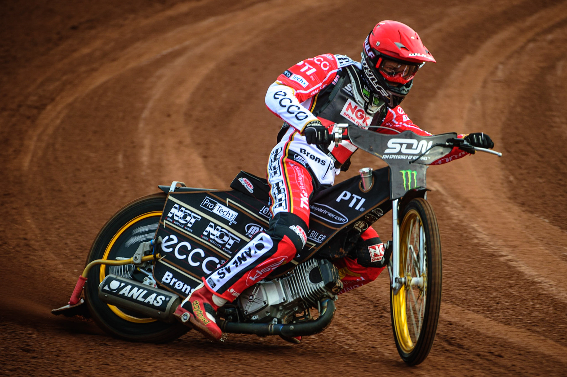 MANCHESTER, UK. OCT 16TH Mads Hansen of Denmark Practices during the Monster Energy FIM Speedway of Nations at the National Speedway Stadium, Manchester on Saturday  16th October 2021. (Credit: Ian Charles | MI News)