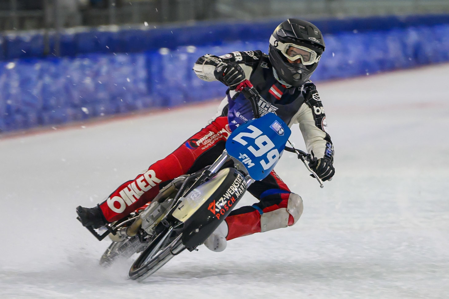 Martin Posch (299) of Austria practices during practice for the FIM Ice Speedway Gladiators World Championship Final 3 at Ice Rink Thialf, Heerenveen on Saturday 11th April 2026. (Photo: Ian Charles | MI News)
