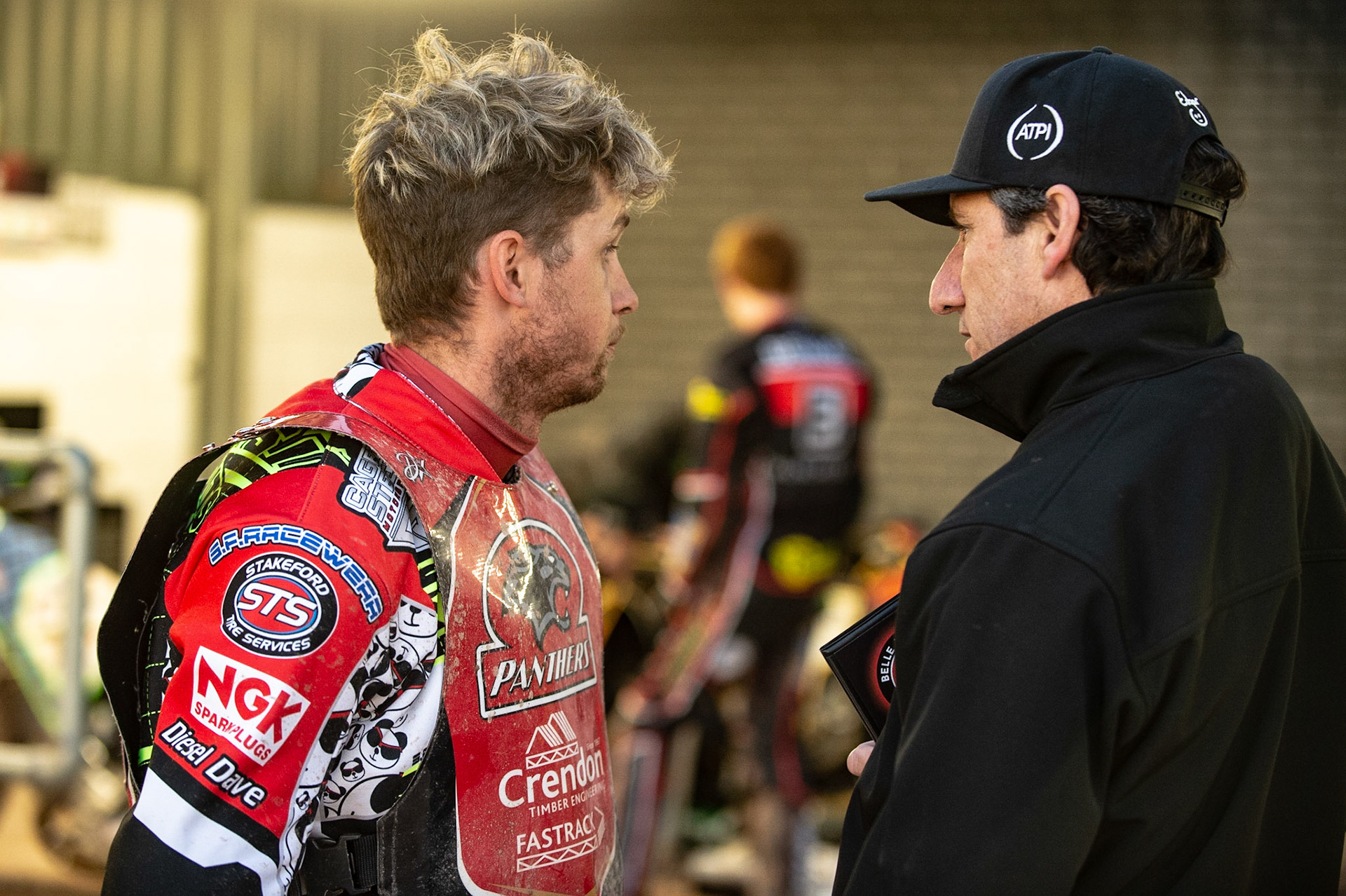 Photo by Ian Charles:

Aaron Summers (left) chats with Mark Lemon

Belle Vue Aces v Peterborough Panthers, British Speedway Premiership, National Speedway Stadium, Manchester, Monday, 29, April, 2019