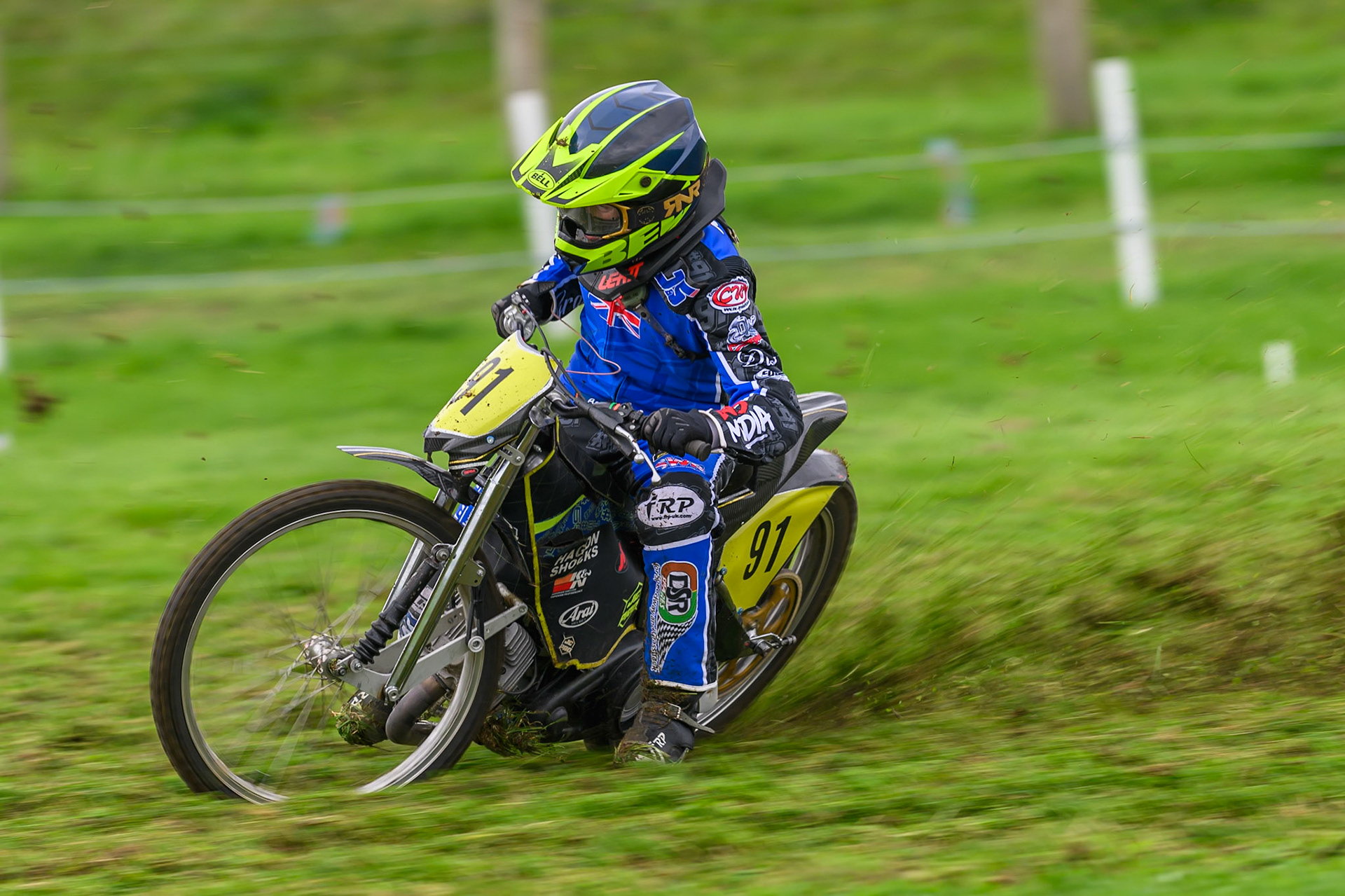 Ollie Binns (91) during practice for  the British Masters Grasstrack Championship at Lower Marsh Farm, Much Hoole, Preston in Lancashire, England on Sunday 13th September 2026. (Photo: Ian Charles | MI News)