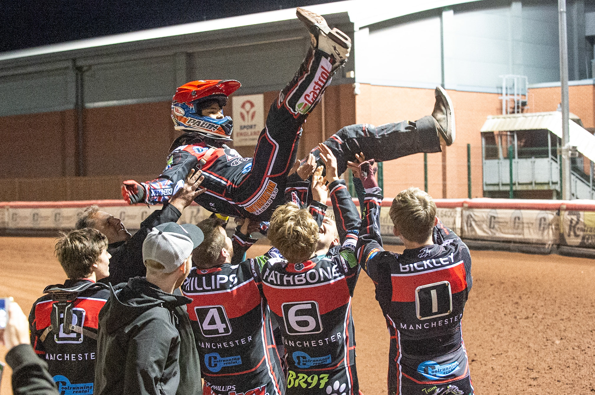 Photo: Ian Charles

Jordan Palin   gets the bumps 

Belle Vue Colts v Cradley Heathens, SGB National League, Belle Vue National Speedway Stadium, Manchester, Thursday 29  August  2019