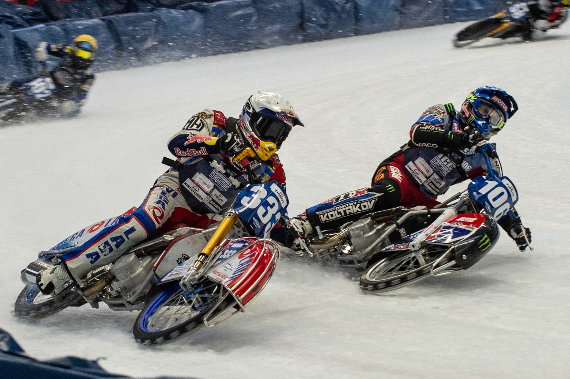 Photo: Ian Charles

Danil Ivanov (333) and Dmitri Koltakov (106) exit the turn side by side 

FIM Ice Speedway Gladiators World Championship, Event 4.2, Max-Aicher-Arena, Inzell, Germany, Sunday 17 March 2019