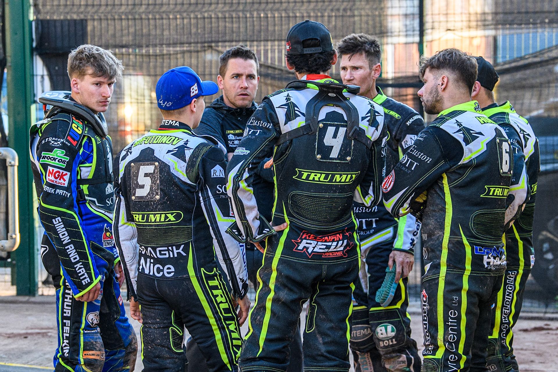 Ipswich Team Huddle during the Sports Insure Premiership match between Belle Vue Aces and Ipswich Witches at the National Speedway Stadium, Manchester on Monday 5th June 2023. (Photo: Ian Charles | MI News)