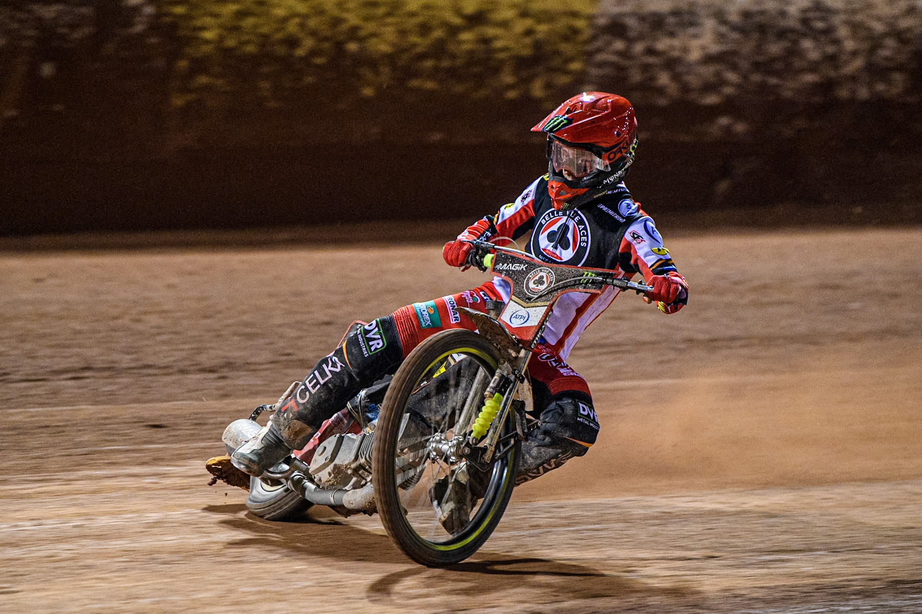 Jaimon Lidsey of Belle Vue Aces in action during the Rowe Motor Oil Premiership match between Belle Vue Aces and King's Lynn Stars at the National Speedway Stadium, Manchester on Monday 5th April 2025. (Photo: Ian Charles | MI News)