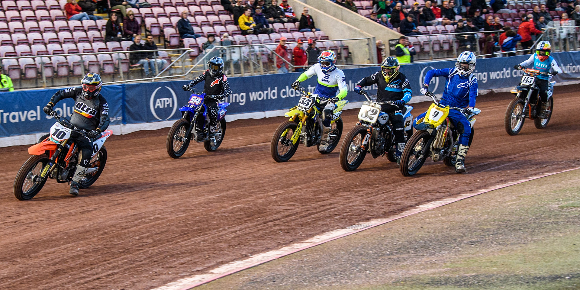 The Flat Track demonstration race from the start during the Sports Insure Premiership match between Belle Vue Aces and Wolverhampton Wolves at the National Speedway Stadium, Manchester on Monday 3rd July 2023. (Photo: Ian Charles | MI News)