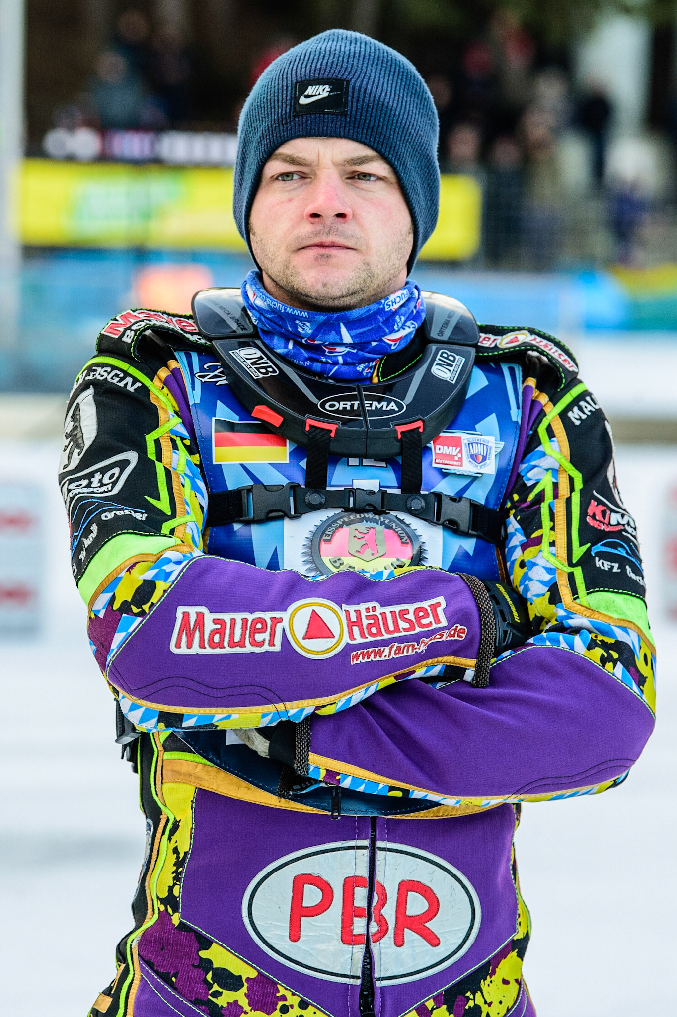Max Neidermaier during the German Individual Ice Speedway Championship at Horst-Dohm-Eisstadion, Berlin on Friday 3rd March 2023. (Photo: Ian Charles | MI News)