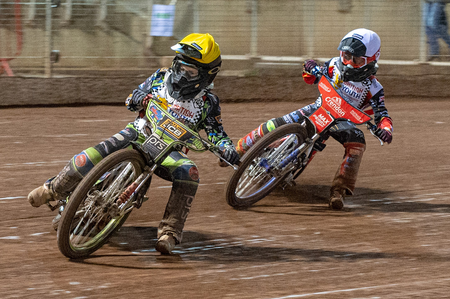 Photo: Ian CharlesAce Pijper (Yellow) leads Max Perry (White) (125cc A Class)British Youth Speedway Championship (Round 5), National Speedway Stadium, Manchester Saturday  10  October  2020