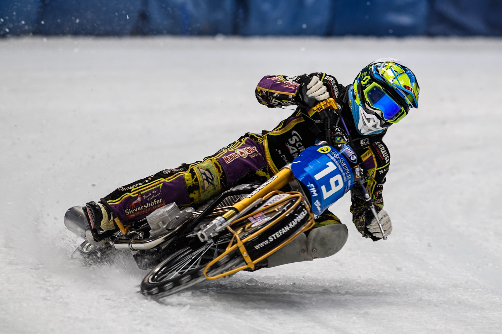 German Reserve Maximillian Neidermaier (19) in action during the FIM Ice Speedway Gladiators World Championship Final 2 at the Max-Aicher-Arena, Inzell on Sunday 24 March 2024. (Photo: Ian Charles | MI News)