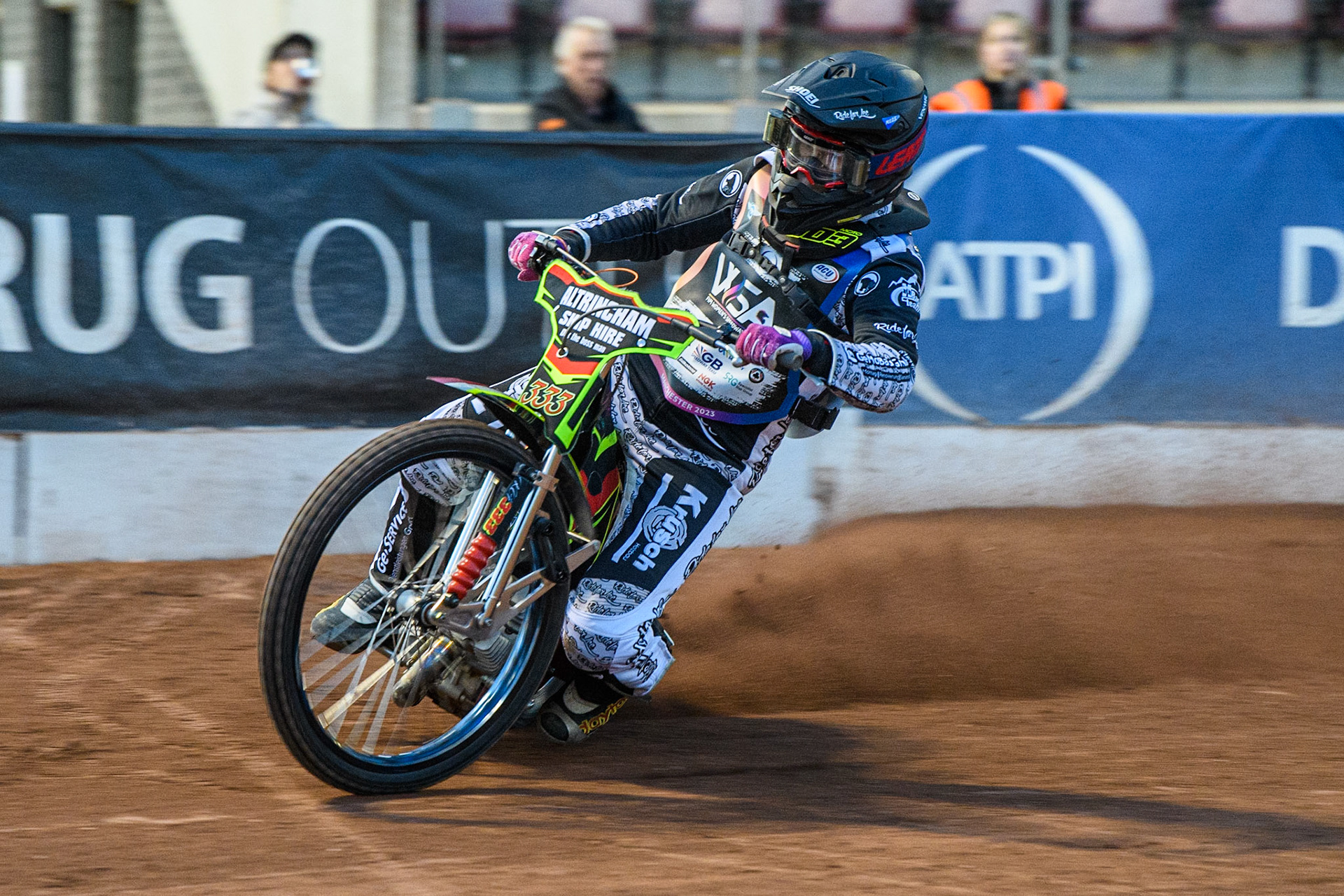 Celina Liebmann in action during the Sports Insure Premiership match between Belle Vue Aces and Wolverhampton Wolves at the National Speedway Stadium, Manchester on Monday 3rd July 2023. (Photo: Ian Charles | MI News)