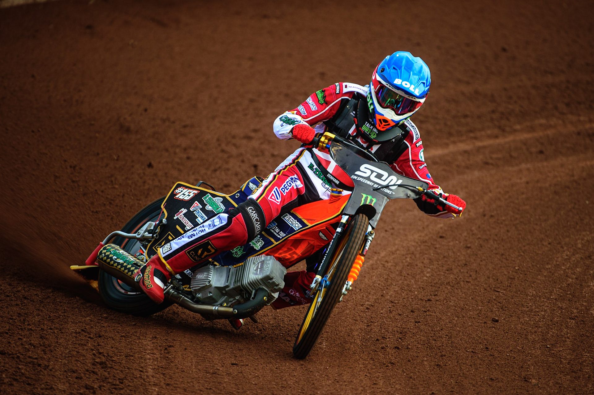 MANCHESTER, UK. OCT 16TH Mikkel Michelsen of Denmark Practices during the Monster Energy FIM Speedway of Nations at the National Speedway Stadium, Manchester on Saturday  16th October 2021. (Credit: Ian Charles | MI News)