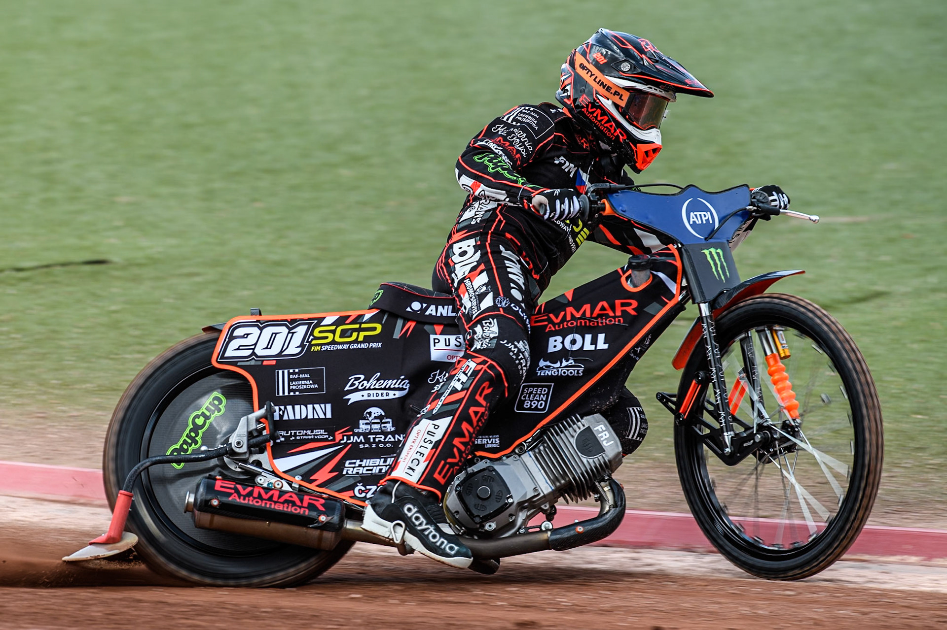 January Kvech (201) of Czech Republic in practice during the ATPI FIM Speedway Grand Prix Round 4 at the National Speedway Stadium, Manchester, on Friday 6th June 2025. (Photo: Ian Charles | MI News)