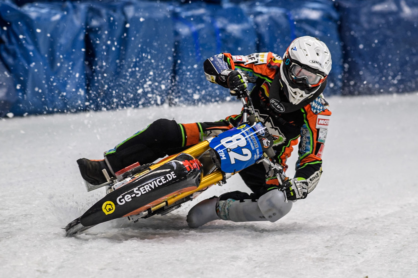 Germany's Markus Jell (82) in action during the FIM Ice Speedway Gladiators World Championship Final 2 at the Max-Aicher-Arena, Inzell on Sunday 24 March 2024. (Photo: Ian Charles | MI News)