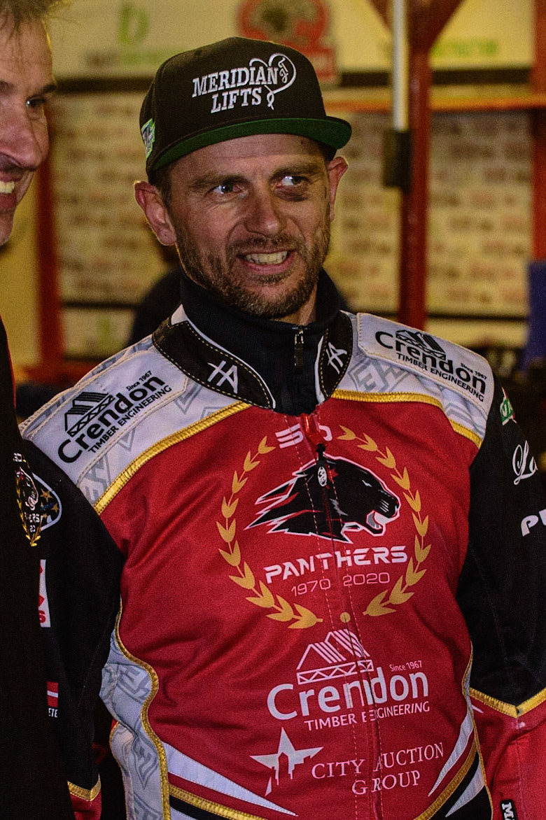 PETERBOROUGH, UK. OCT 14TH Hans Andersen changes into his kevlars for the presentation  during the SGB Premiership Grand Final 2nd leg between Peterborough and Belle Vue Aces at East of England Showground, Peterborough on Thursday 14th October 2021. (Credit: Ian Charles | MI News)