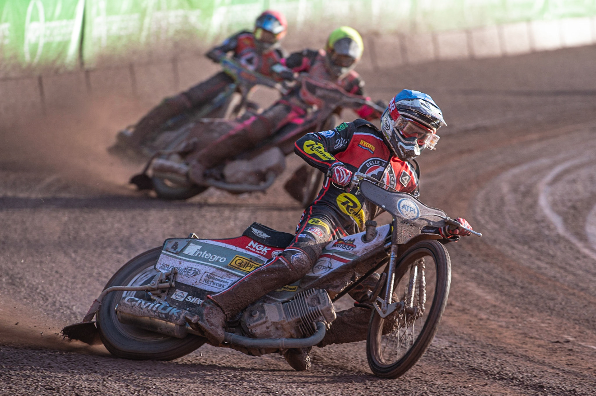 Photo by Ian Charles:

Steve Worrall  (Blue) leads Josh Bates  (Yellow) and Dan Bewley  (Red)

Belle Vue Aces v Peterborough Panthers, British Speedway Premiership, National Speedway Stadium, Manchester, Thursday, 13, June, 2019