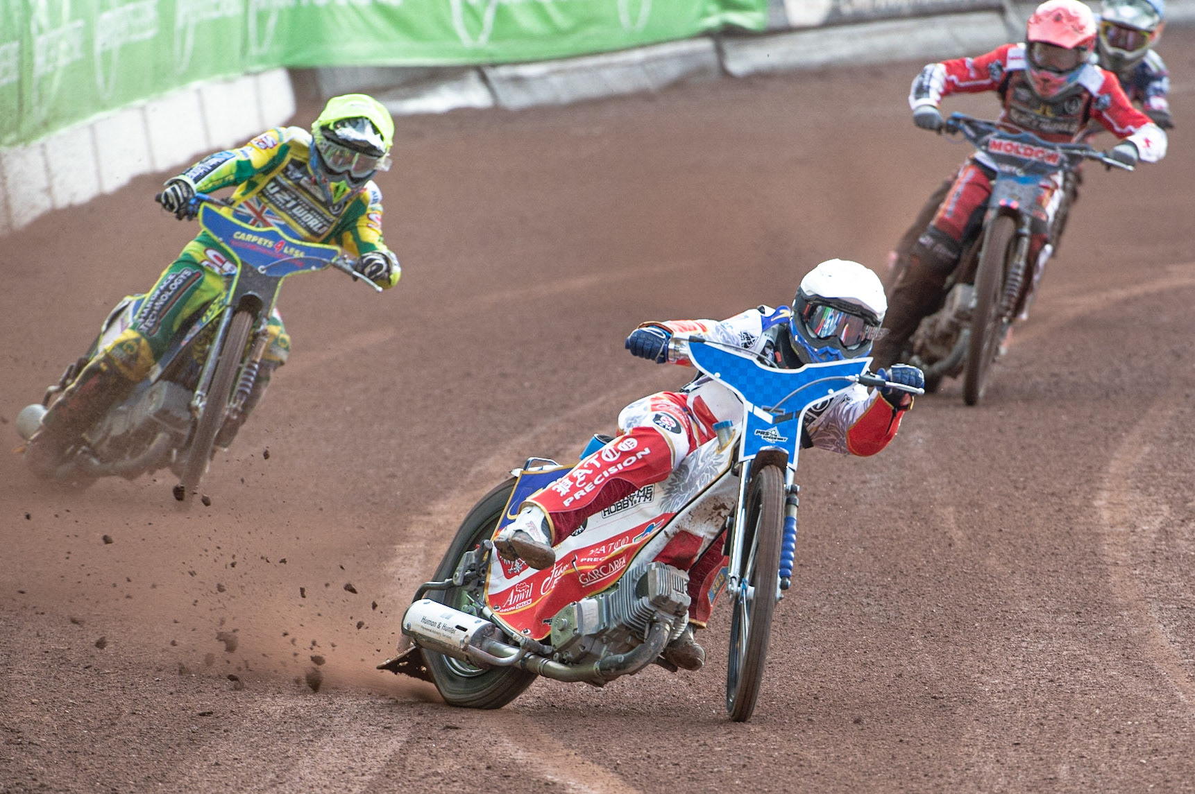 Photo: Ian Charles

Maksym Drabik (White) leads Kye Thomson (Yellow) Jonas Jeppesen (Red) and Dan Bewley (Blue)

FIM Team Speedway U-21 World Championship, National Speedway Stadium, Manchester Friday 12 July  2019
