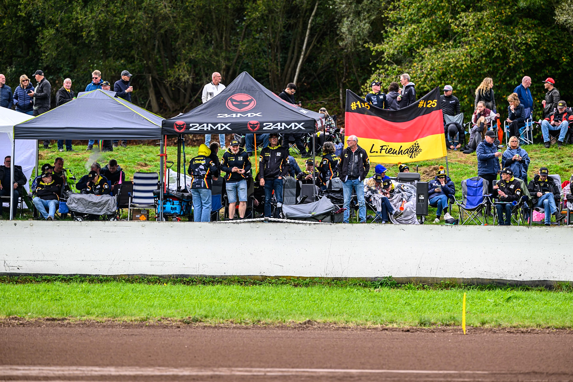 Lukas Fienhage fans who made the trip to Roden during the FIM Long Track World Championship Final 4, at the Speed Centre Roden, Netherlands on Sunday 21st September 2025. (Photo: Ian Charles | MI News)during the FIM Long Track World Championship Final 4, at the Speed Centre, Roden on Sunday 21st September 2025. (Photo: Ian Charles | MI News)