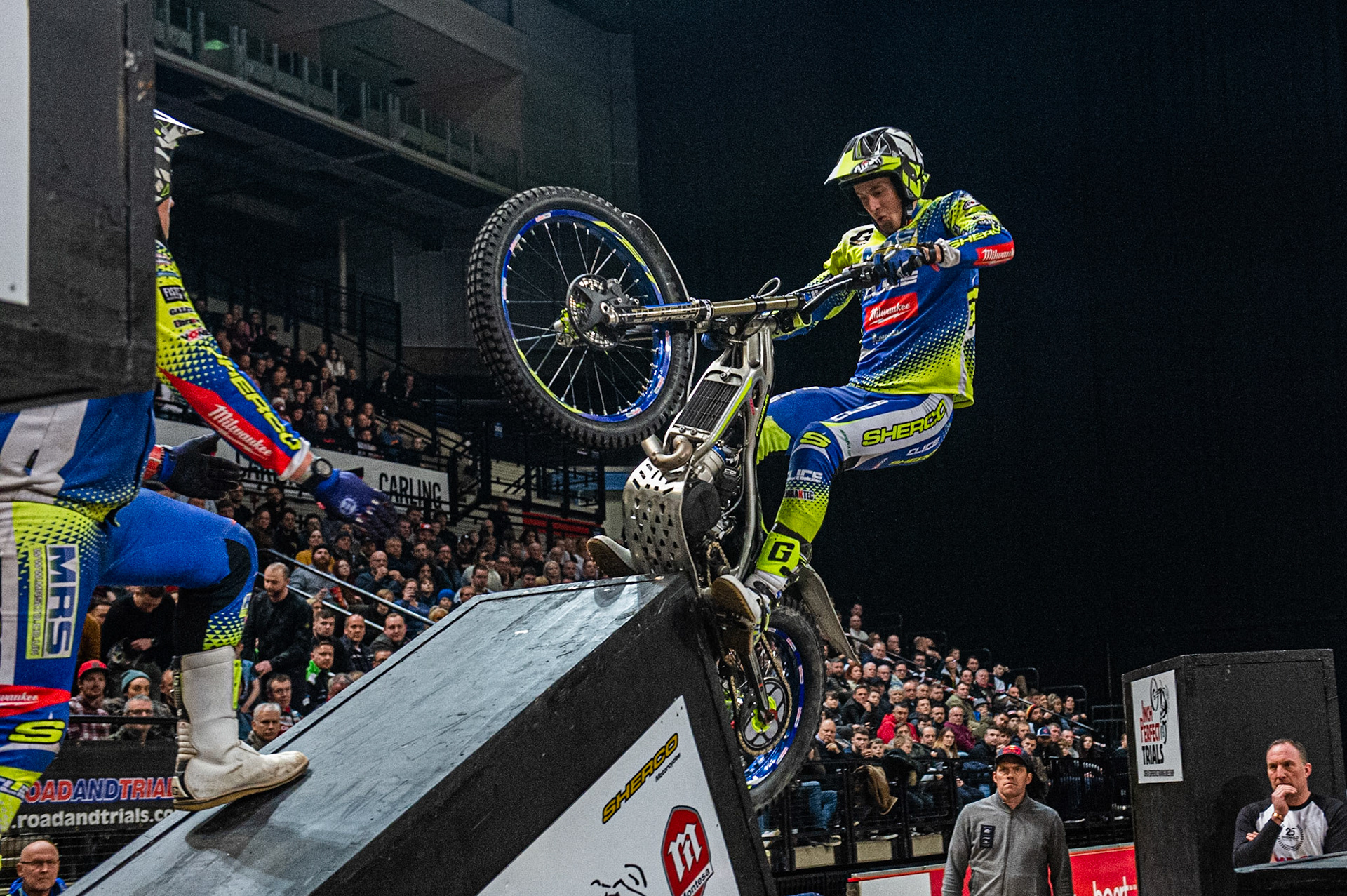 SHEFFIELD, ENGLAND  - DECEMBER 28TH  Jack Peace, UK (Sherco) on the Boxes, Section 2  during the 25th Anniversary Sheffield Indoor Trial at the FlyDSA Arena, Sheffield on Saturday 28th December 2019. (Credit: Ian Charles | MI News)