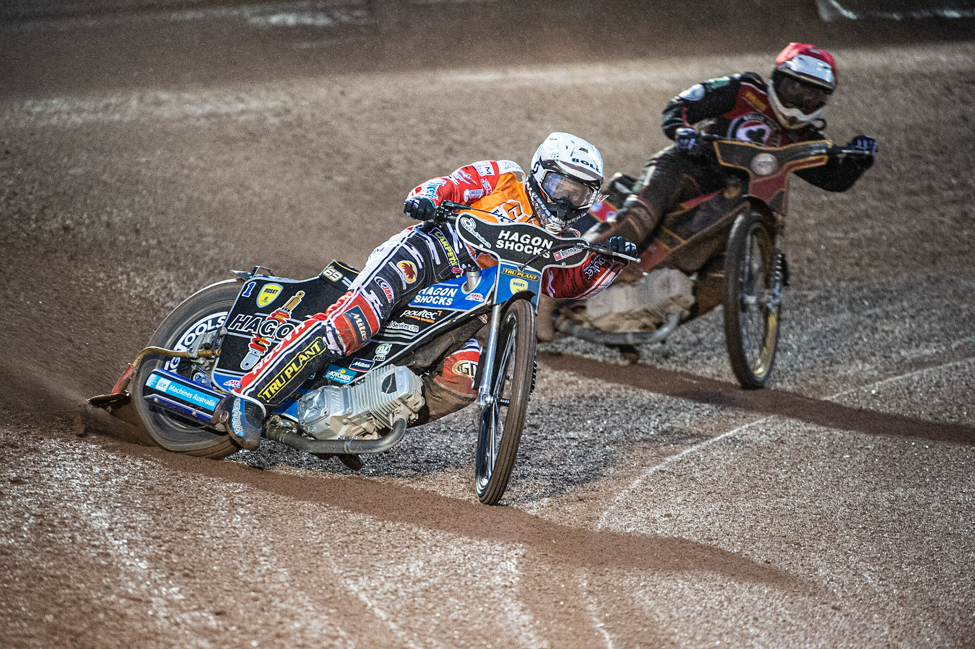 Photo by Ian Charles:

Jason Doyle  (White) leads Max Fricke (Red) 

Belle Vue Aces v Swindon Robins, Supporters Cup Final 1st Leg, National Speedway Stadium, Manchester, Thursday, 12, September, 2019