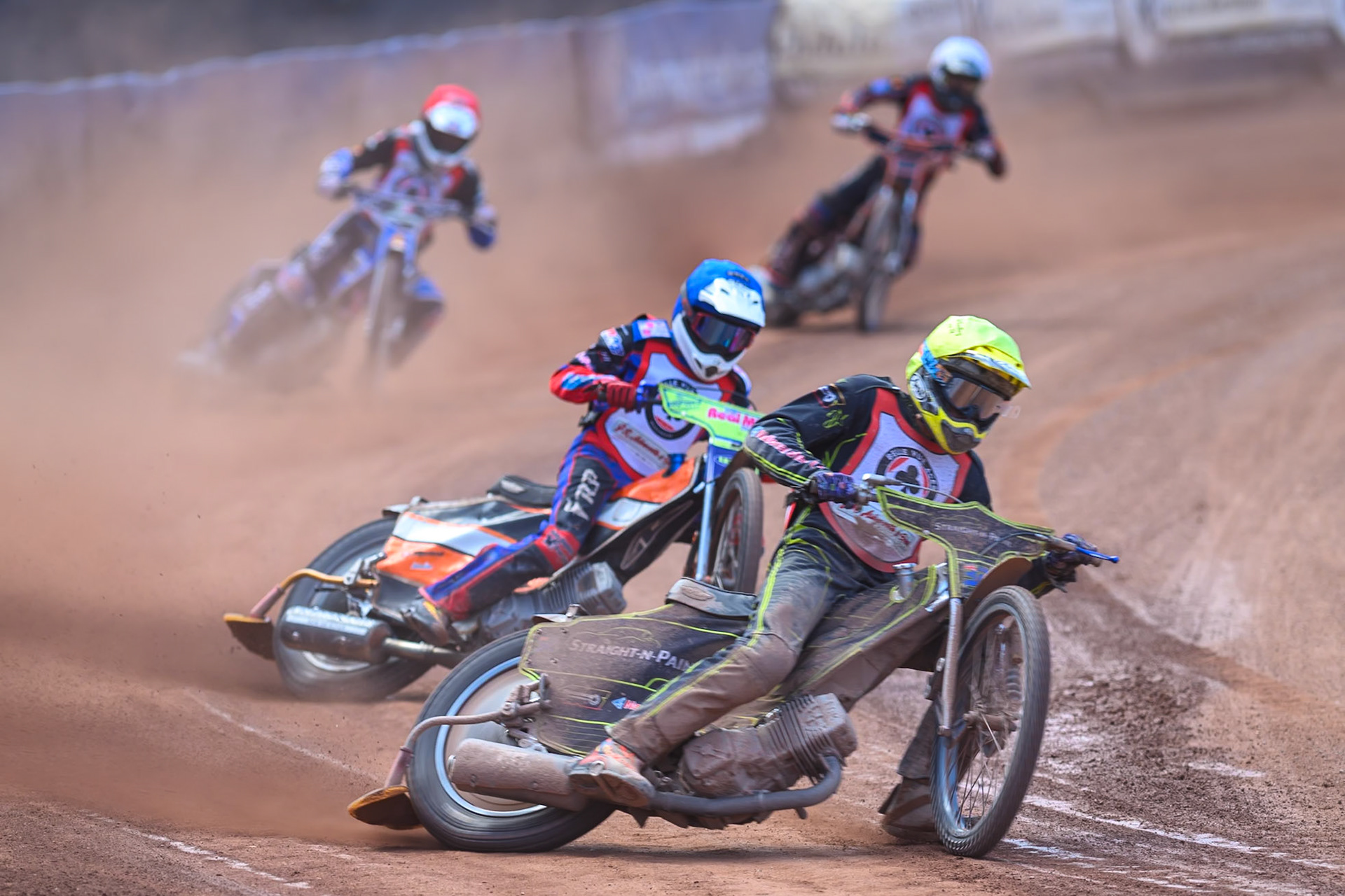 COLTS ACADEMY INDIVIDUAL EVENT Ben Whalley  in Yellow leading Harry Fletcher in Blue, Lee Harrison in Red and Harry Sadler in White during the JR Ashworth &amp; Sons Colts Academy Event at the National Speedway Stadium, Manchester on Sunday 19th July 2026. (Photo: Ian Charles | MI News)