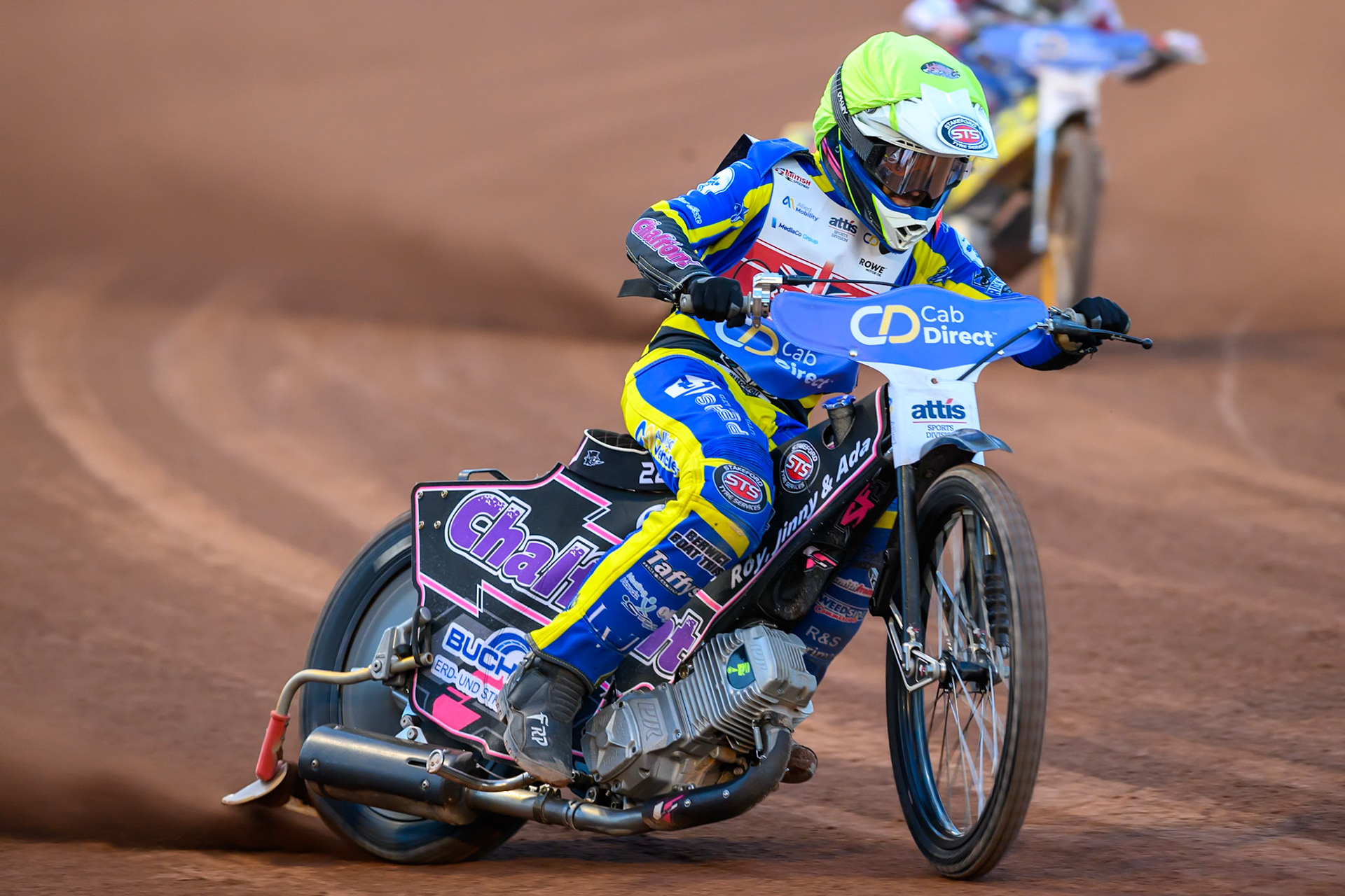 Leon Flint (14) in action during the Cab Direct British Speedway Championship Final at the National Speedway Stadium, Manchester on Saturday 15th August 2026. (Photo: Ian Charles | MI News)