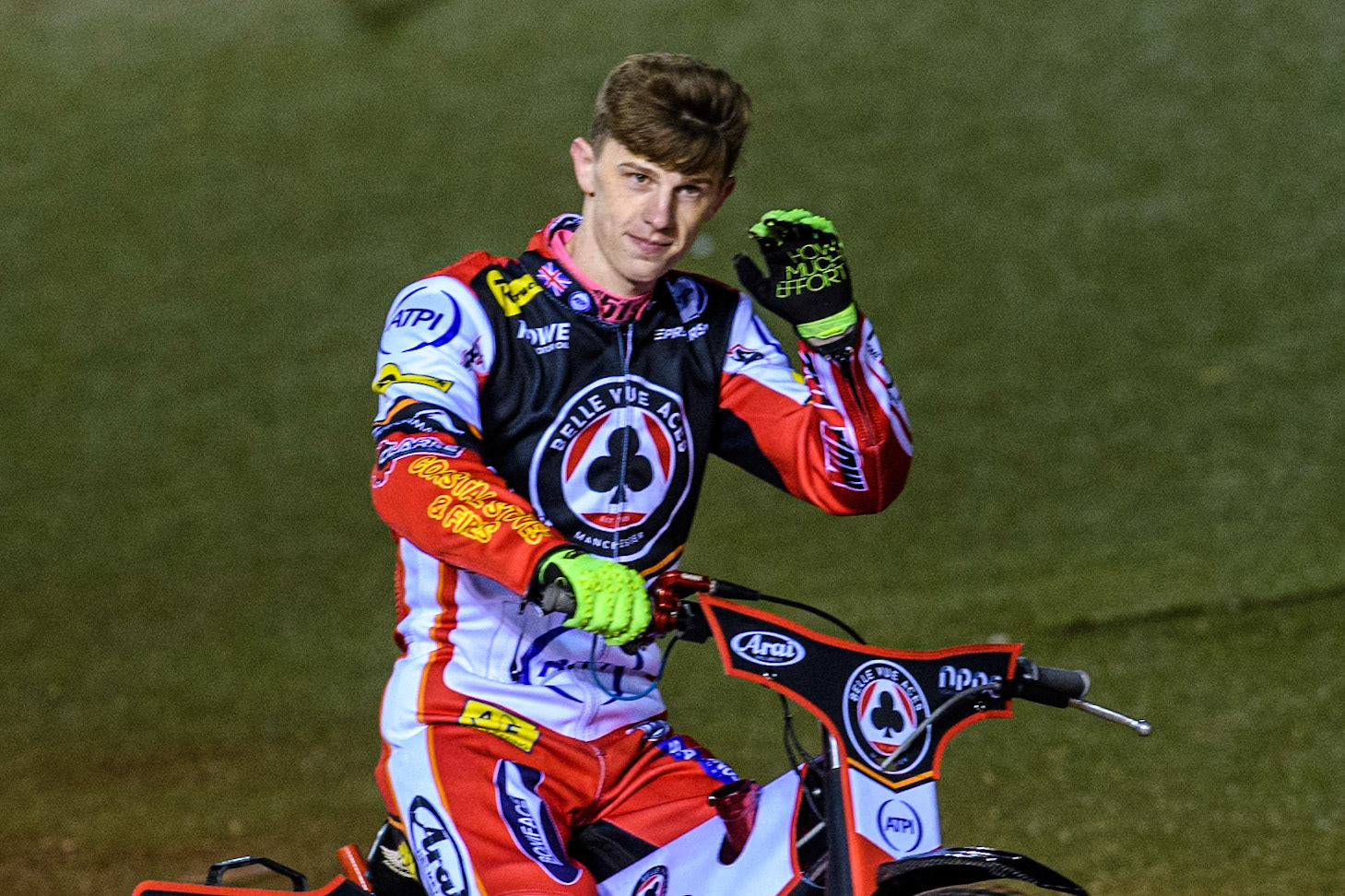 Jake Mulford of Belle Vue Aces during the Premiership Cup Quarter Final 1st Leg match between Belle Vue Aces and Ipswich Witches at the National Speedway Stadium, Manchester on Monday 24th March 2025. (Photo: Ian Charles | MI News)
