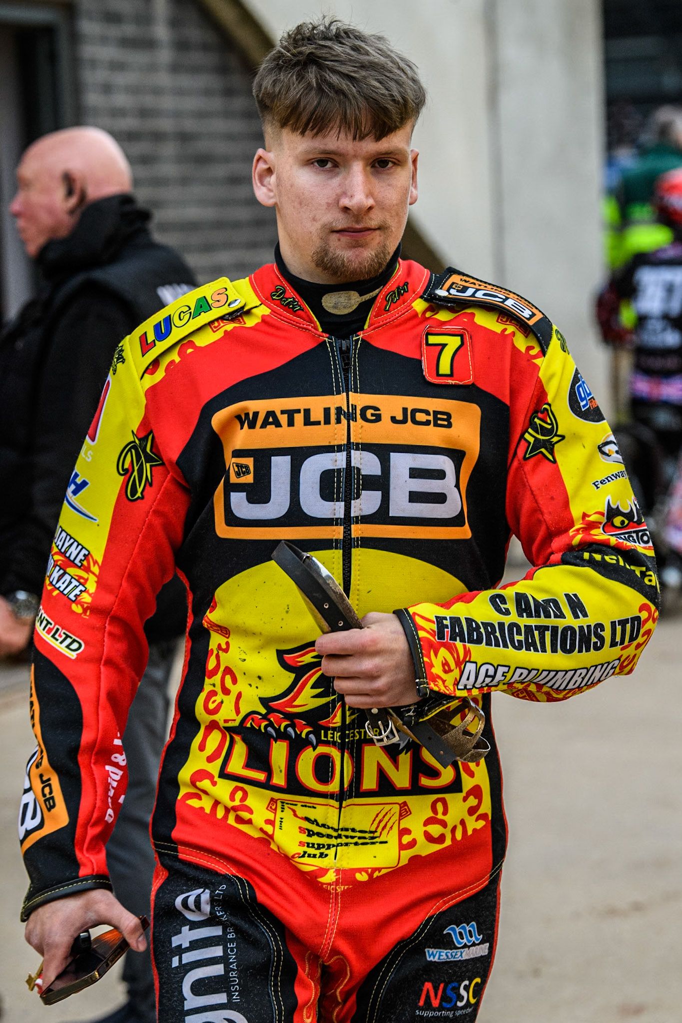 Joe Thompson of Leicester Lions during the Rowe Motor Oil Premiership match between Belle Vue Aces and Leicester Lions at the National Speedway Stadium, Manchester on Saturday 6th April 2024. (Photo: Ian Charles | MI News)