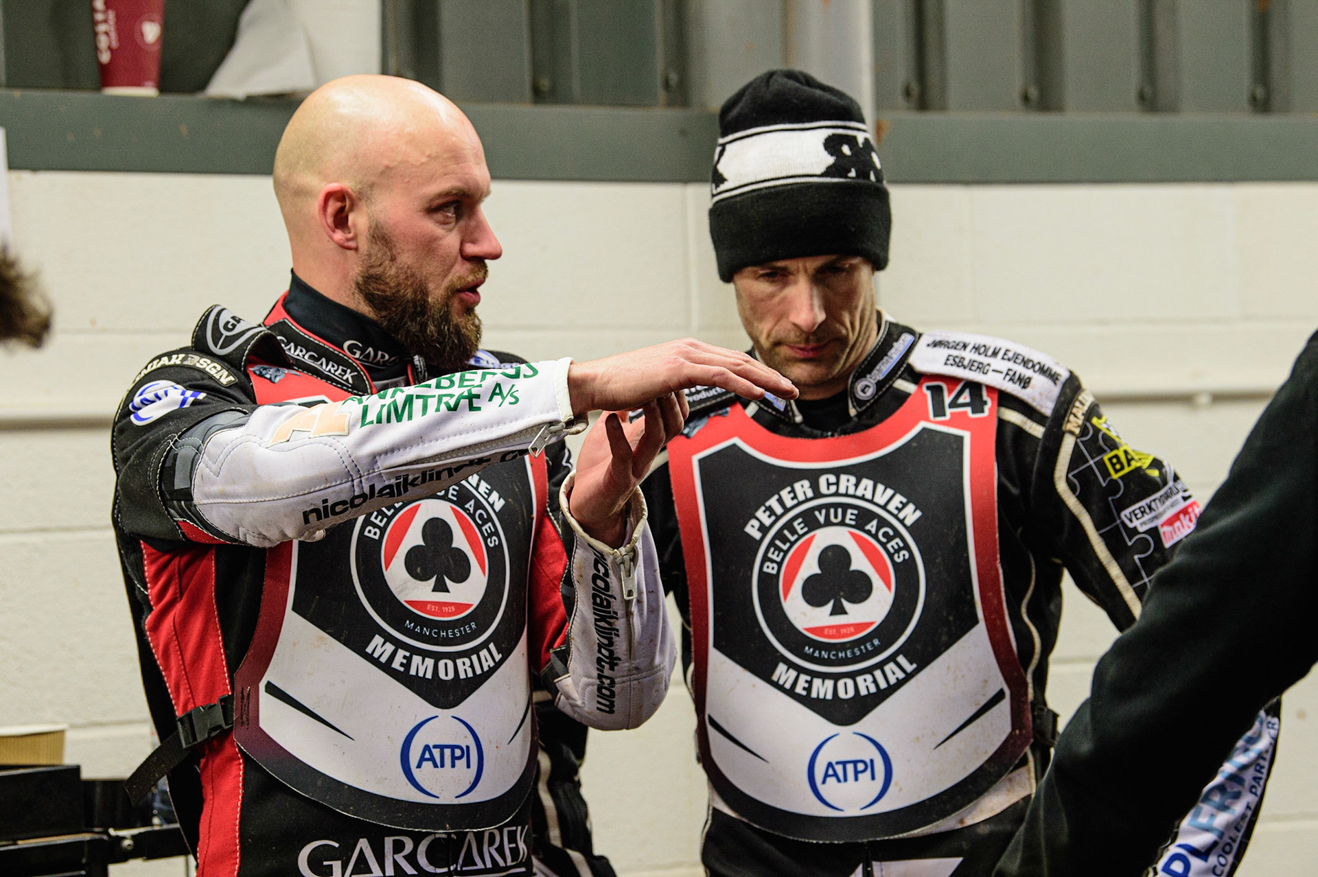 MANCHESTER, UK. MAR 21ST. Nicolai Klindt (left) with Niels-Kristian Iversen during the ATPI Peter Craven Memorial Trophy at the National Speedway Stadium, Manchester on Monday 21st March 2022. (Credit: Ian Charles | MI News)