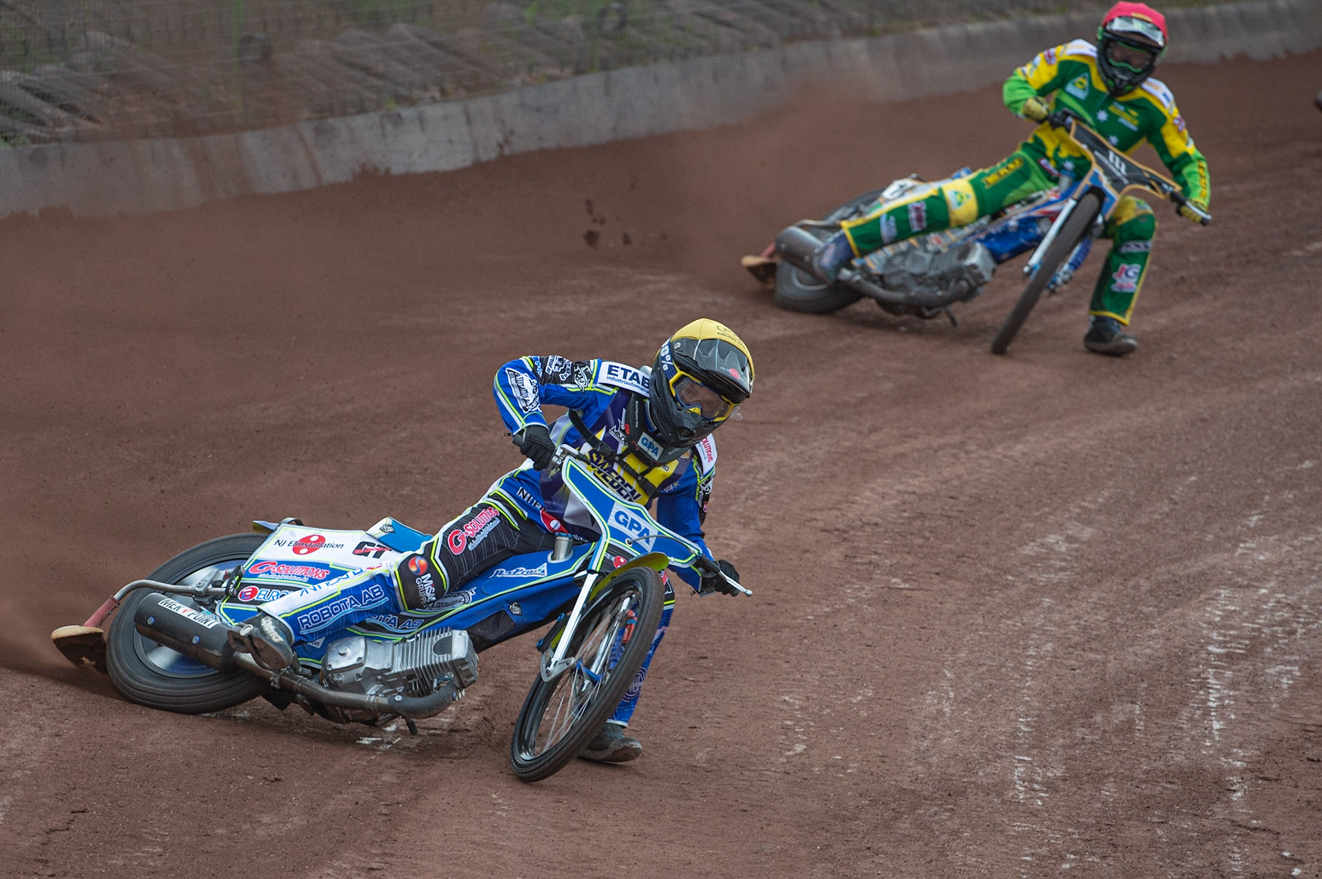 Photo by Ian Charles:

Pontus Aspgren (Yellow) leads Chris Holder (Red)

FIM Speedway Grand Prix World Championship - Qualifying Round 1, Peugeot Ashfield Stadium, Glasgow, 8 June 2019