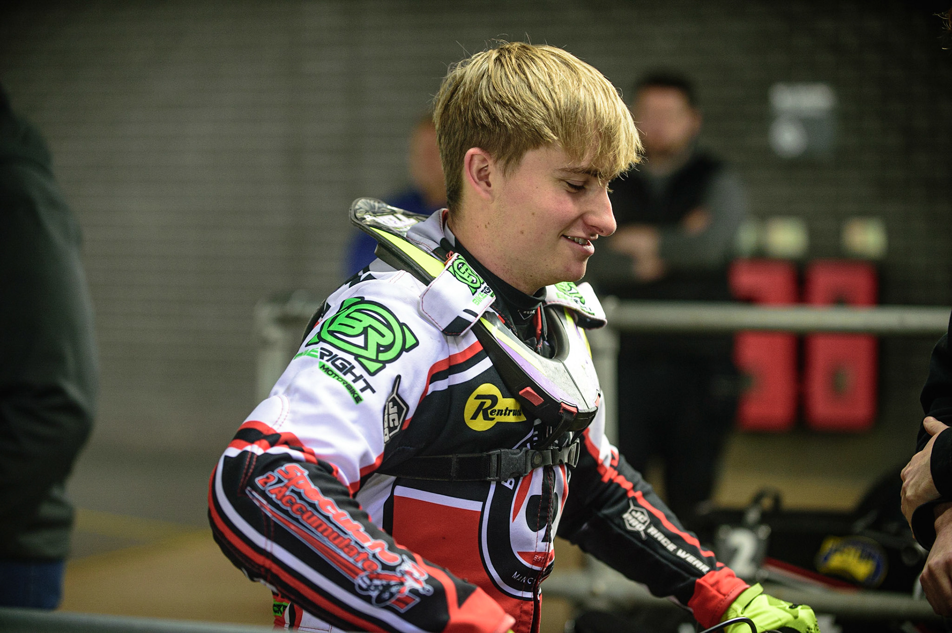 MANCHESTER, UK. OCT 11TH  Tom Brennan  wraps up his bike during the SGB Premiership Grand Final 1st Leg between Belle Vue Aces and Peterborough Panthers at the National Speedway Stadium, Manchester on Monday 11th October 2021. (Credit: Ian Charles | MI News)