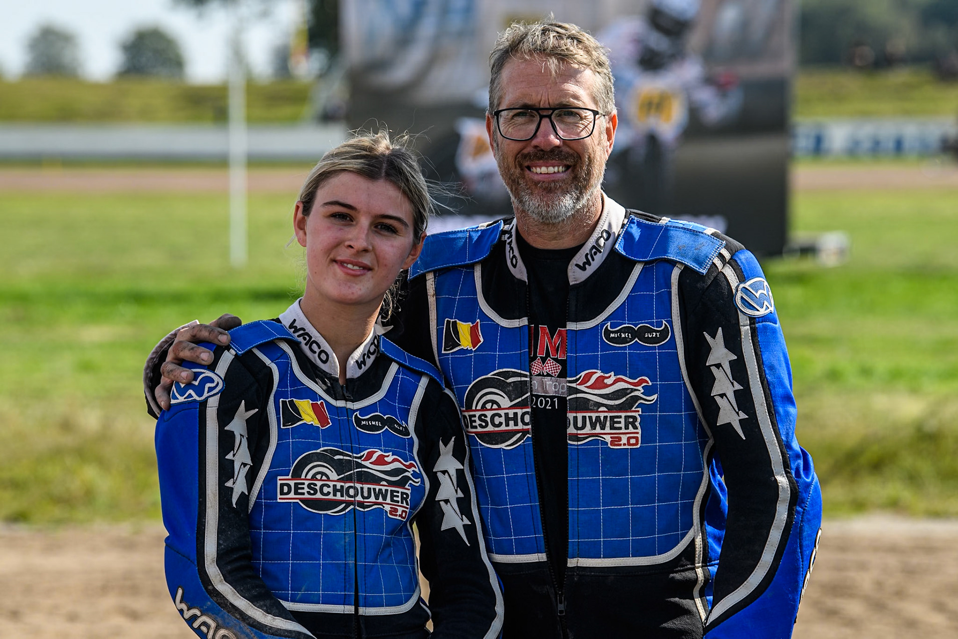 Kenny Van Eeckhout &amp; Axelle Cannaerts (18) of Belgium of Belgium during the FIM Long Track World Championship Final 5 at the Speed Centre Roden, Roden, Netherlands on Sunday 22nd September 2024. (Photo: Ian Charles | MI News)