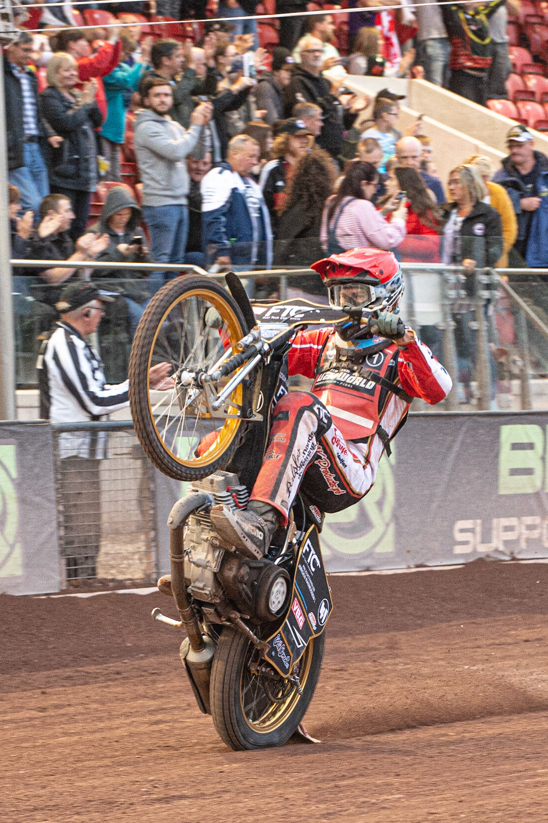 Photo: Ian Charles

Frederik Jacobsen pulls a wheelie 

FIM Team Speedway U-21 World Championship, National Speedway Stadium, Manchester Friday 12 July  2019