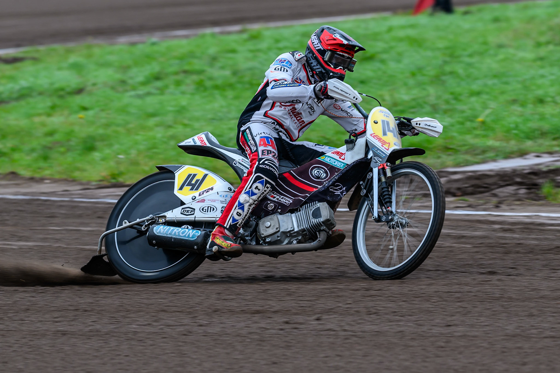 Andrew Appleton (141) of Great Britain practices during the FIM Long Track World Championship Final 4, at the Speed Centre Roden, Netherlands on Sunday 21st September 2025. (Photo: Ian Charles | MI News)