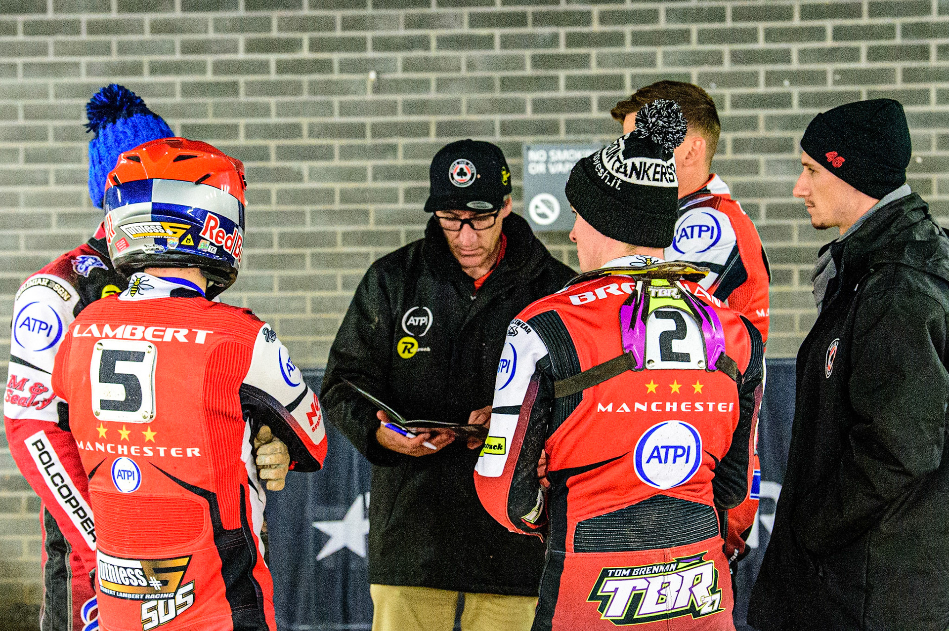 Belle Vue ATPI Aces  team meeting during the SGB Premiership Grand Final 1st leg between Belle Vue Aces and Sheffield Tigers at the National Speedway Stadium, Manchester on Monday 10th October 2022. (Credit: Ian Charles | MI News)