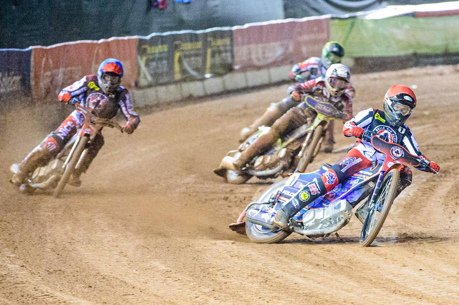 Brady Kurtz (Red) leads Matej Zagar (Blue), Chris Harris (White) and Benjamin Basso (Yellow)  during the Grant Henderson Pairs at the National Speedway Stadium, Manchester on Thursday 27th October 2022. (Credit: Ian Charles | MI NEWS)