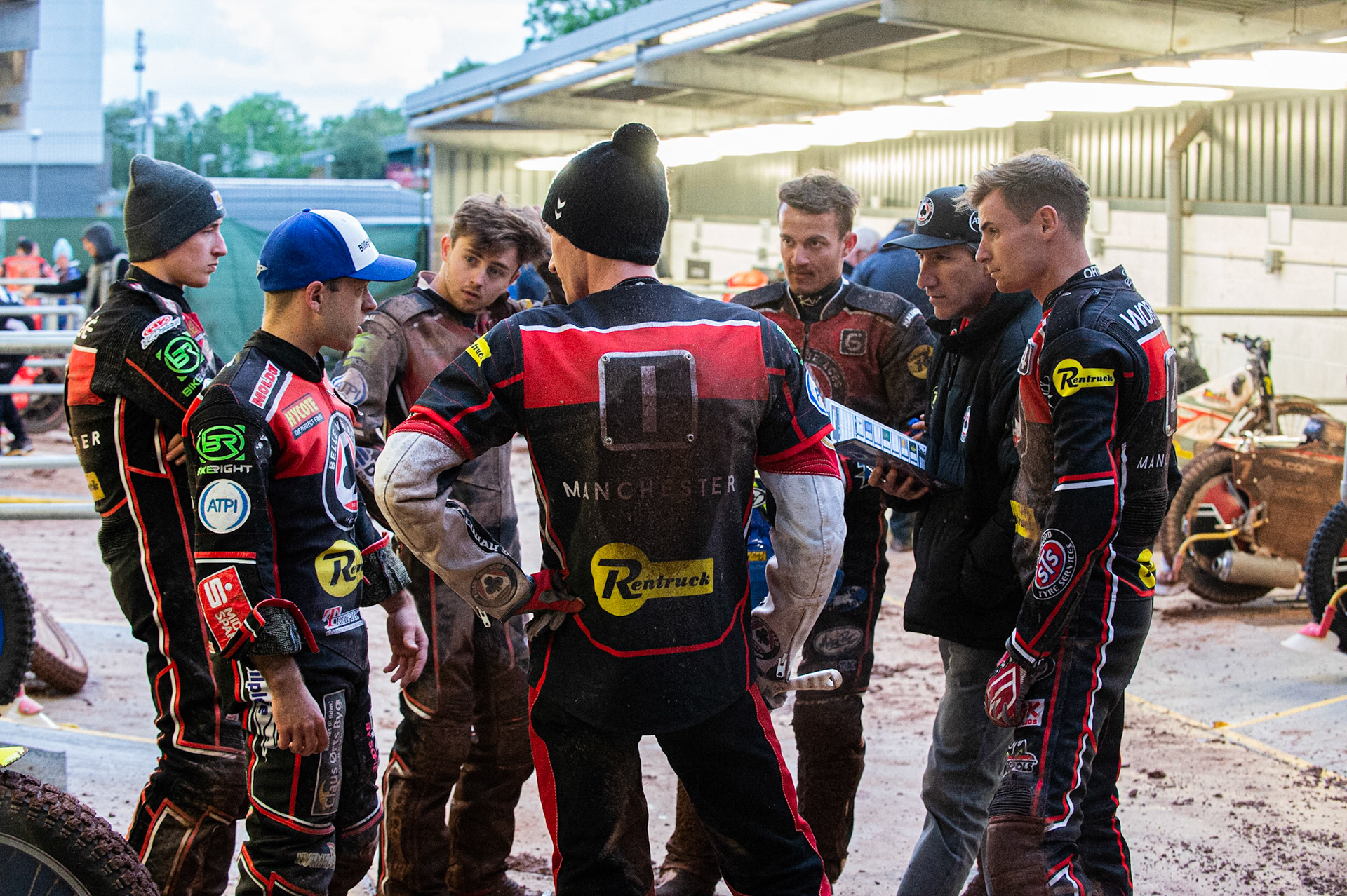 Photo by Ian Charles:

Belle Vue Aces  team meeting

Belle Vue Aces v Peterborough Panthers, British Speedway Premiership, National Speedway Stadium, Manchester, Thursday, 13, June, 2019