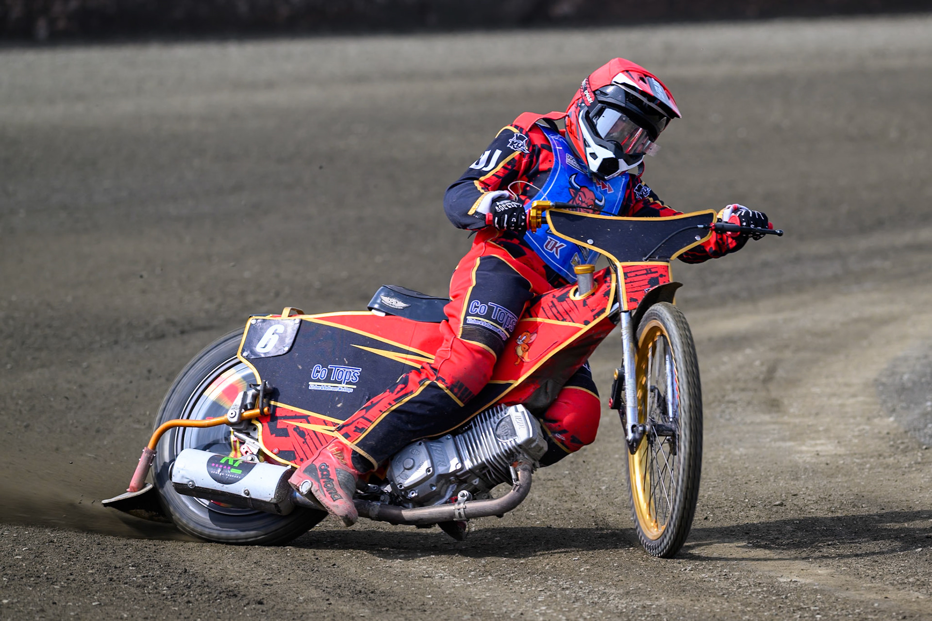Luke Harris of Buxton Bulls in action during the Challenge match between Buxton Bulls and Leicester Lion Cubs at Hi-Edge Speedway, Buxton on Sunday 26th April 2026. (Photo: Ian Charles | MI News)