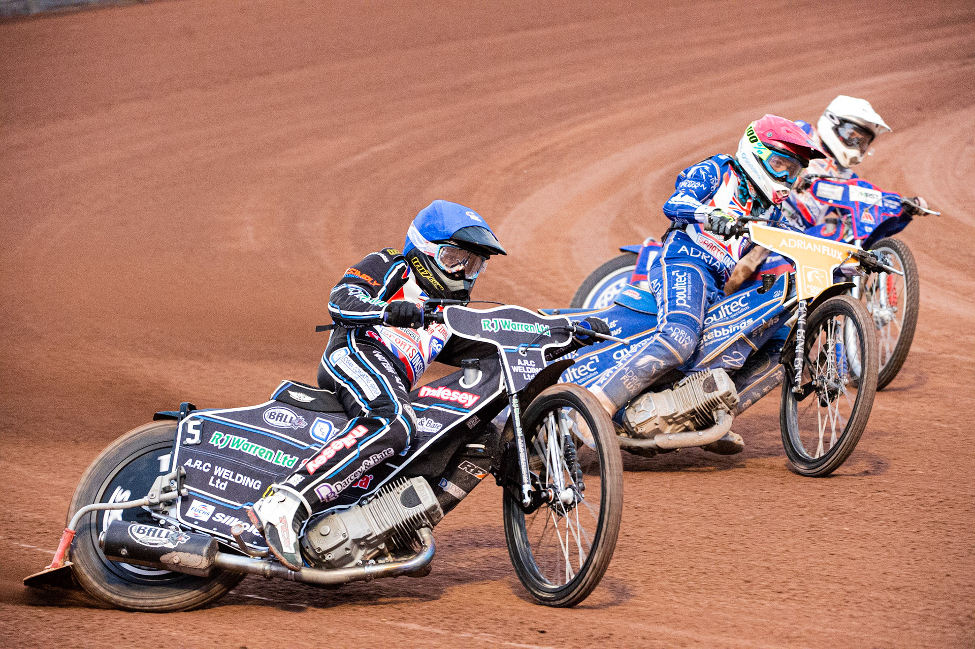 Photo: Ian Charles

Danny King (Blue) outside Lewis Kerr (Red) and Josh Auty (White)

Sports Insure British Final,  Belle Vue National Speedway Stadium, Manchester Monday 29  July  2019