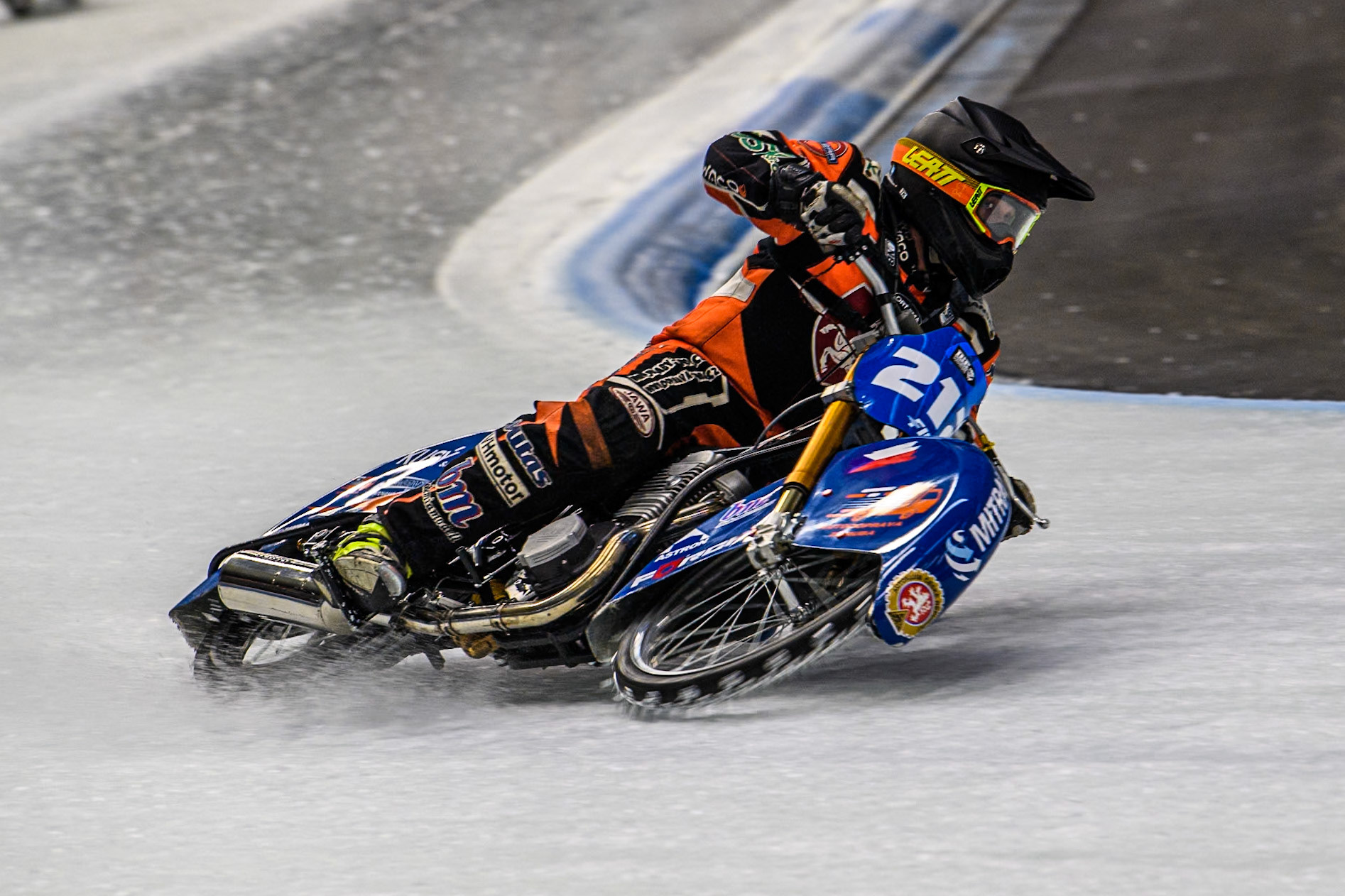 Lukas Hutla (212) of the Czech Republic in action during practice for  the Ice Speedway Gladiators World Championship Finals 1 &amp; 2 at Max-Aicher-Arena, Inzell on Friday 14th March 2025. (Photo: Ian Charles | MI News)
