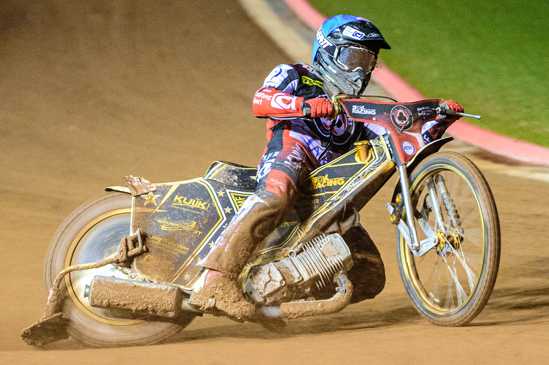 Norick Blödorn  in action  for Belle Vue ATPI Aces  during the SGB Premiership Grand Final 1st leg between Belle Vue Aces and Sheffield Tigers at the National Speedway Stadium, Manchester on Monday 10th October 2022. (Credit: Ian Charles | MI News)