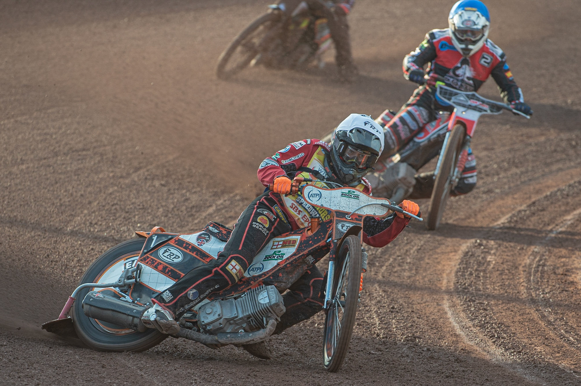 Photo: Ian Charles

Jack Smith  (White) leads Danny Phillips  (Blue)

Belle Vue Colts v Isle Of Wight Warriors, SGB National League KO Cup Quarter Final 1st Leg, Belle Vue National Speedway Stadium, Manchester, Monday 22  July  2019