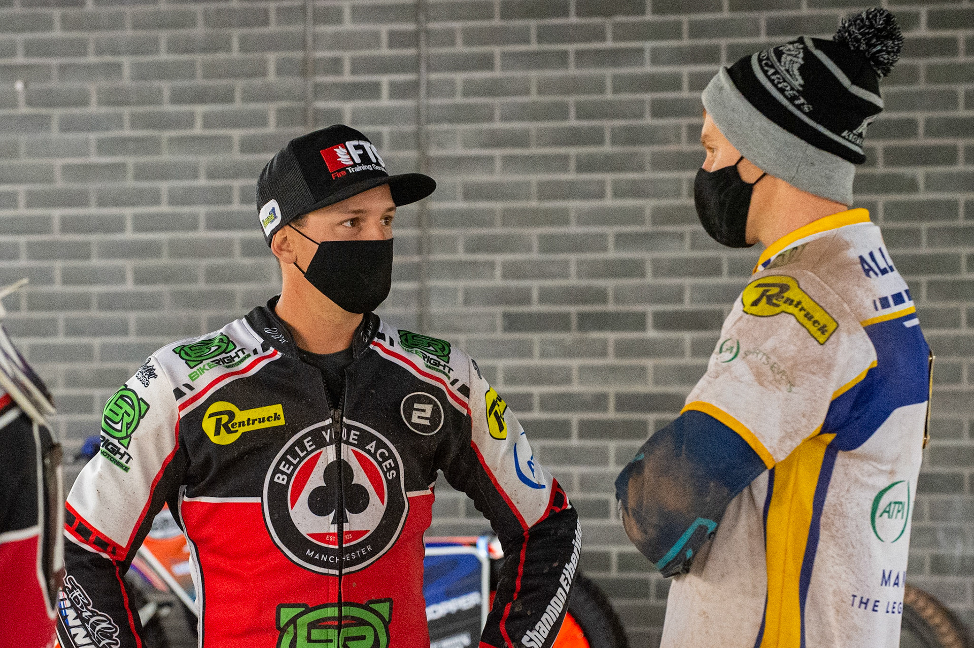 Photo: Ian CharlesJye Etheridge of Belle Vue 'BikeRight' Aces  (left) with Josh MacDonald of the 'ATPI' All StarsBelle Vue ‘Bikerite ’Aces v ‘ATPI’ All Stars, Premiership Challenge, National Speedway Stadium, Manchester Thursday  24  September  2020