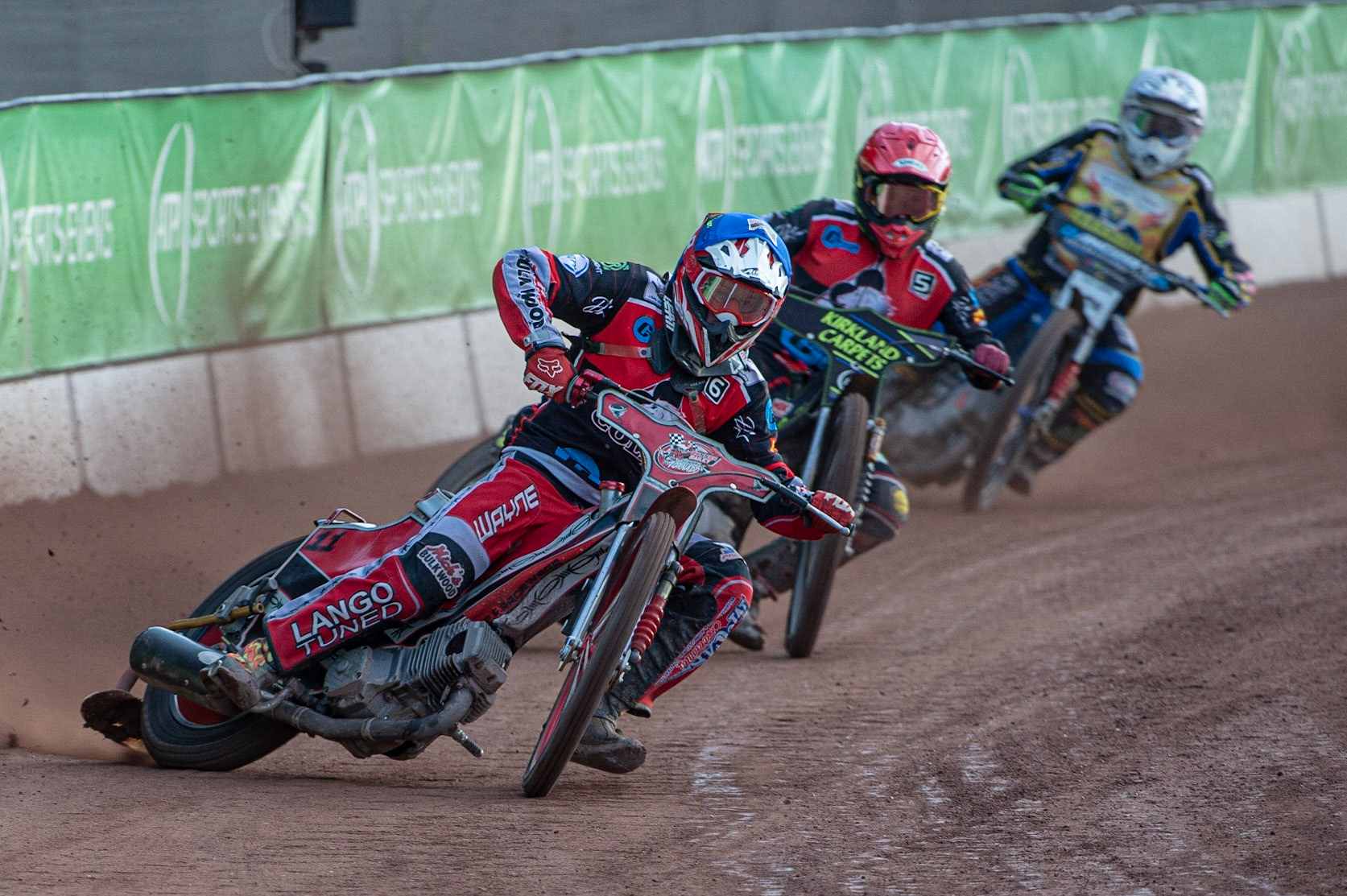 Photo: Ian Charles

Connor Bailey  (Blue) leads Kyle Bickley  (Red) and Scott Campos 

Belle Vue Colts v Isle Of Wight Warriors, SGB National League KO Cup Quarter Final 1st Leg, Belle Vue National Speedway Stadium, Manchester, Monday 22  July  2019