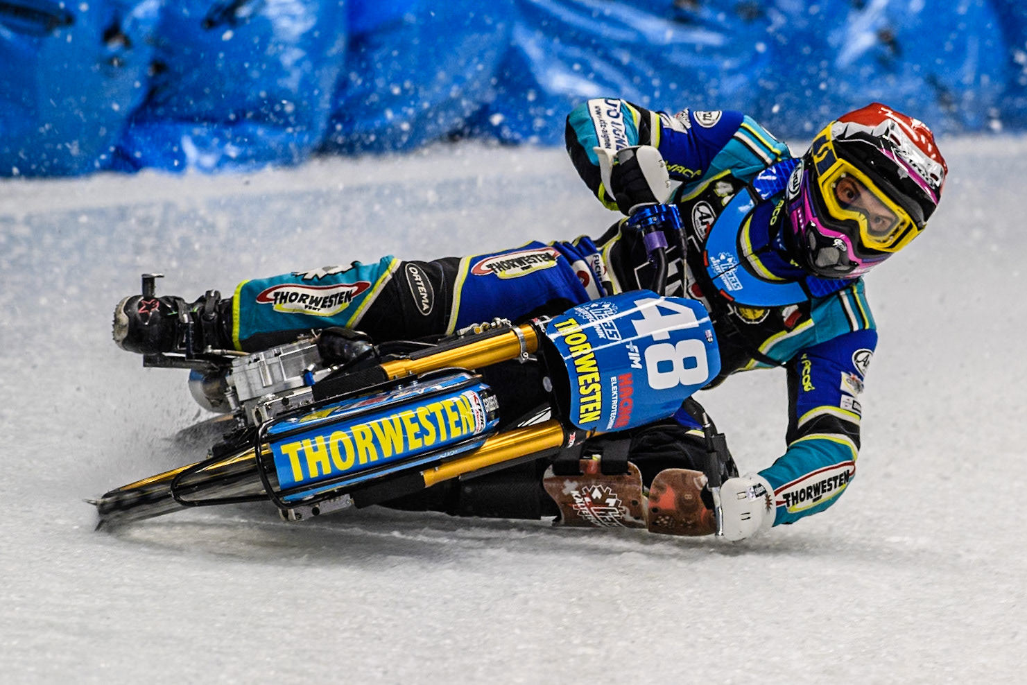 Luca Bauer (48) of Germany in action during the Ice Speedway Gladiators World Championship Final 1 at Max-Aicher-Arena, Inzell on Saturday 15th March 2025. (Photo: Ian Charles | MI News)