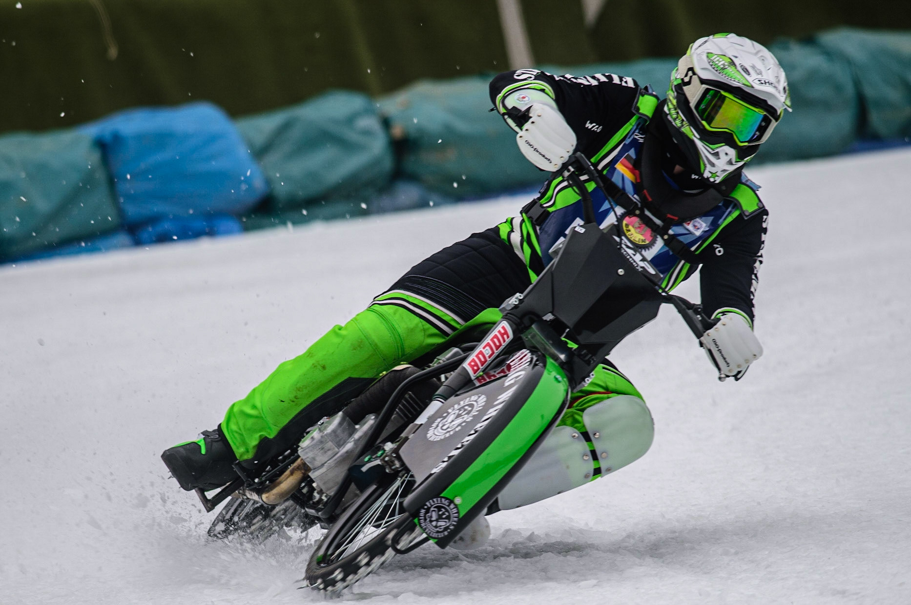 Finn Loheider  practices during the German Individual Ice Speedway Championship at Horst-Dohm-Eisstadion, Berlin on Friday 3rd March 2023. (Photo: Ian Charles | MI News)