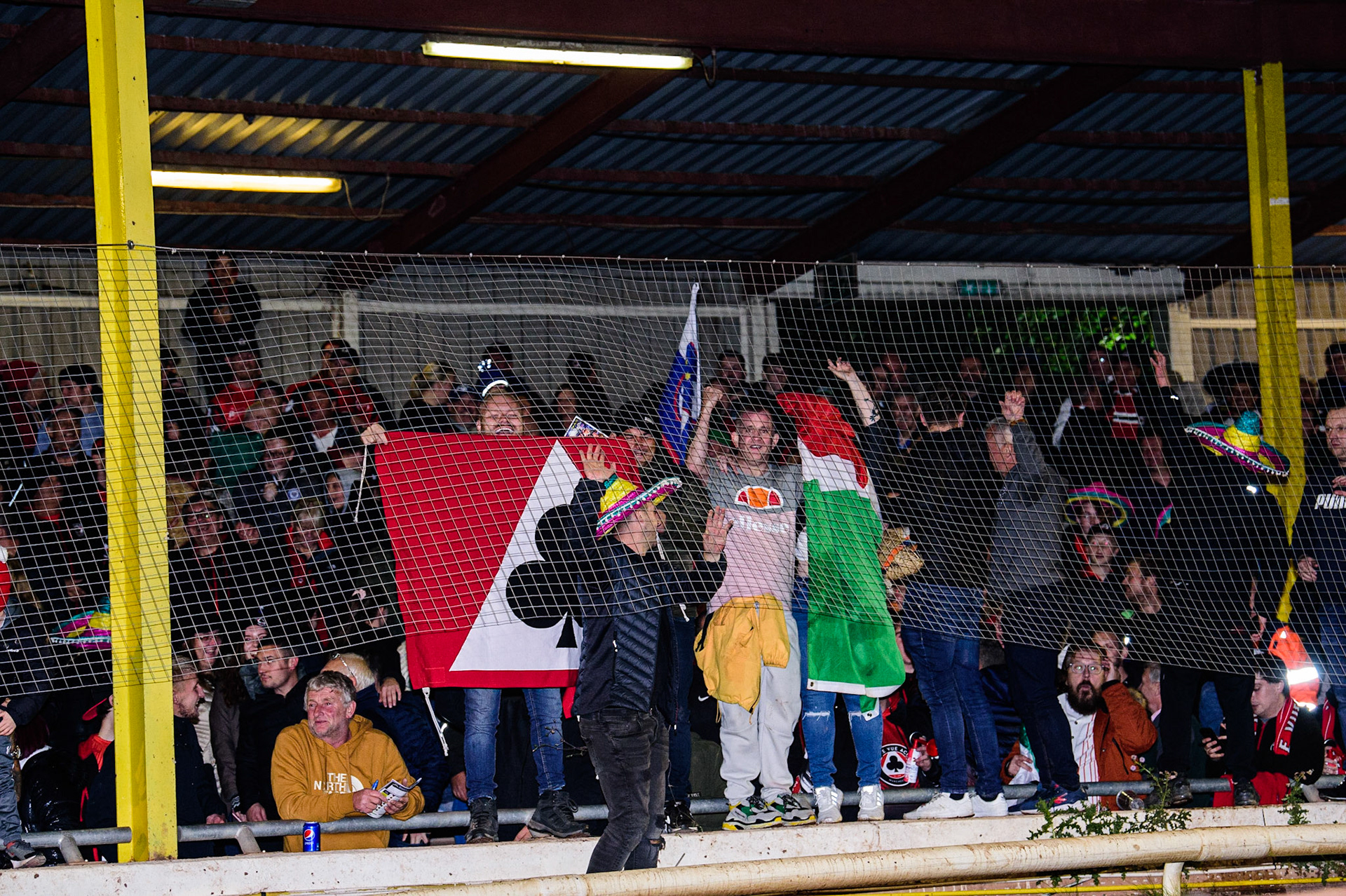 The Belle Vue Fans celebrate during the SGB Premiership Grand Final 2nd Leg between Sheffield Tigers and Belle Vue Aces at Owlerton Stadium, Sheffield on Thursday 13th October 2022. (Credit: Ian Charles | MI News)