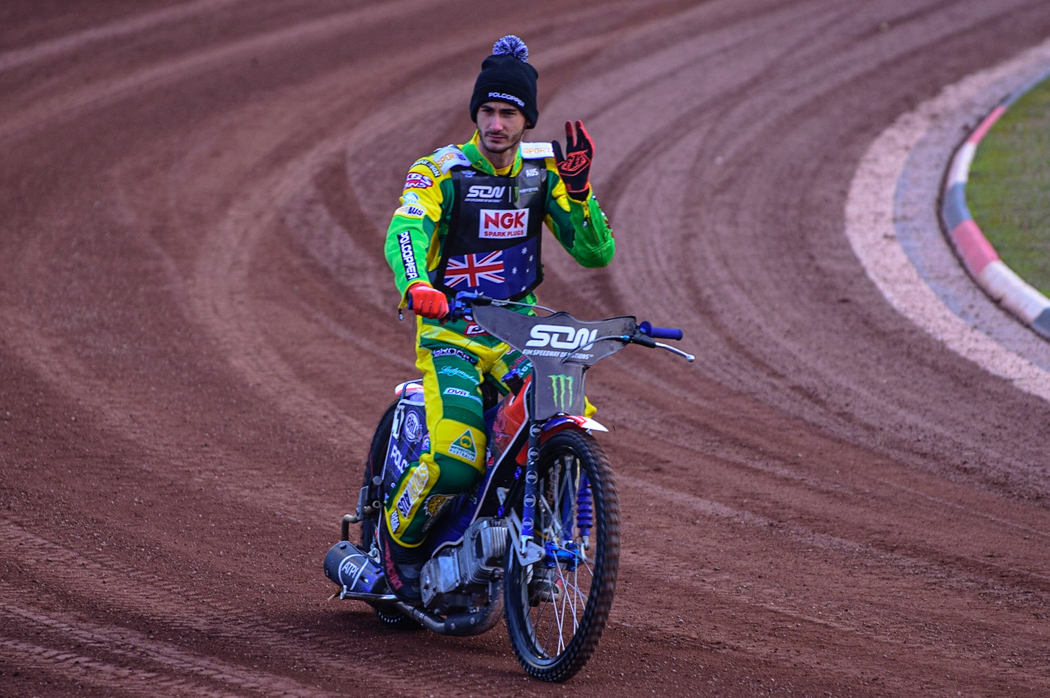 MANCHESTER, UK. OCT 16TH Keynan Rew of Australia on the parade during the Monster Energy FIM Speedway of Nations at the National Speedway Stadium, Manchester on Saturday  16th October 2021. (Credit: Ian Charles | MI News)