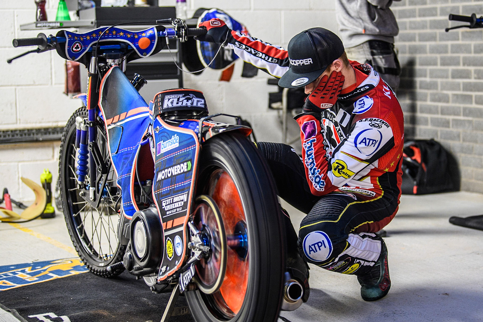 Brady Kurtz warms up his bike during the Sports Insure Premiership Semi Final Playoff 2nd leg match between Belle Vue Aces and Ipswich Witches at the National Speedway Stadium, Manchester on Monday 25th September 2023. (Photo: Ian Charles | MI News)